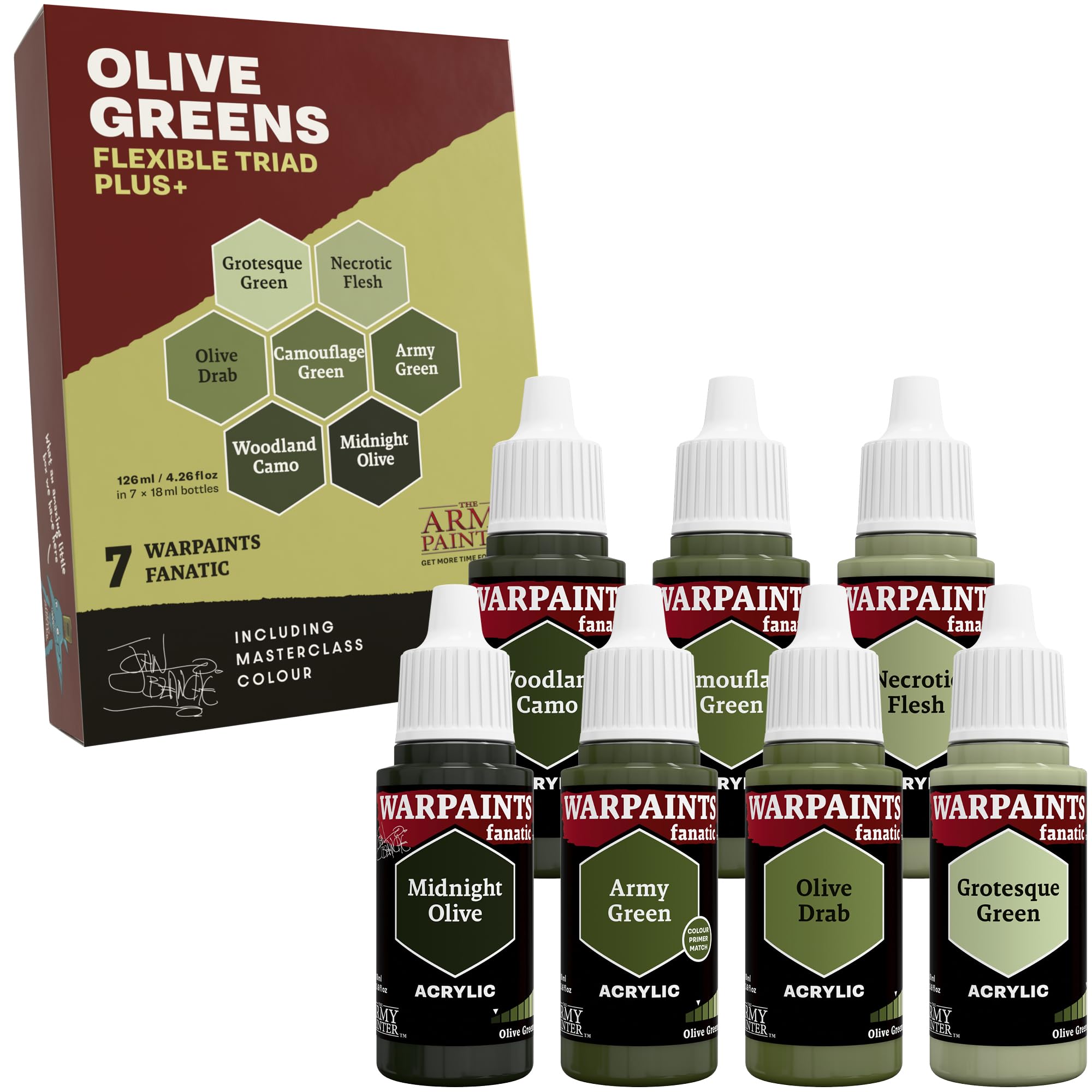The Army Painter, Warpaints Flexible Triad PLUS+: Olive Greens, 7 x 18 ml acrylic paints - Miniature quality hobby paint for Dungeons and Dragons & Warhammer Miniatures