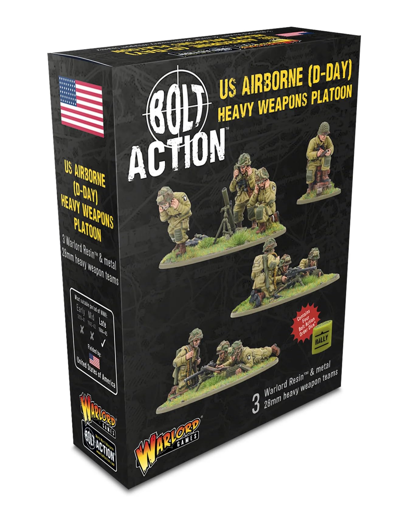 Warlord Bolt Action US Airborne (D-Day) Heavy Weapons Platoon Tabletop Miniatures - Plastic Miniature WW2 Soldiers Set, Table Top 28mm Military Minifigures for Adults - Gaming Figurines Pack