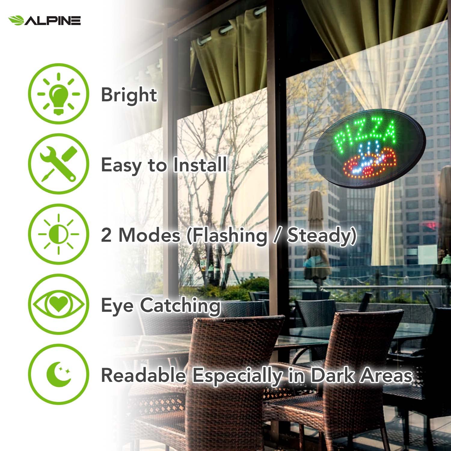 Alpine Industries LED Pizza Sign, Oval, 23 x 14