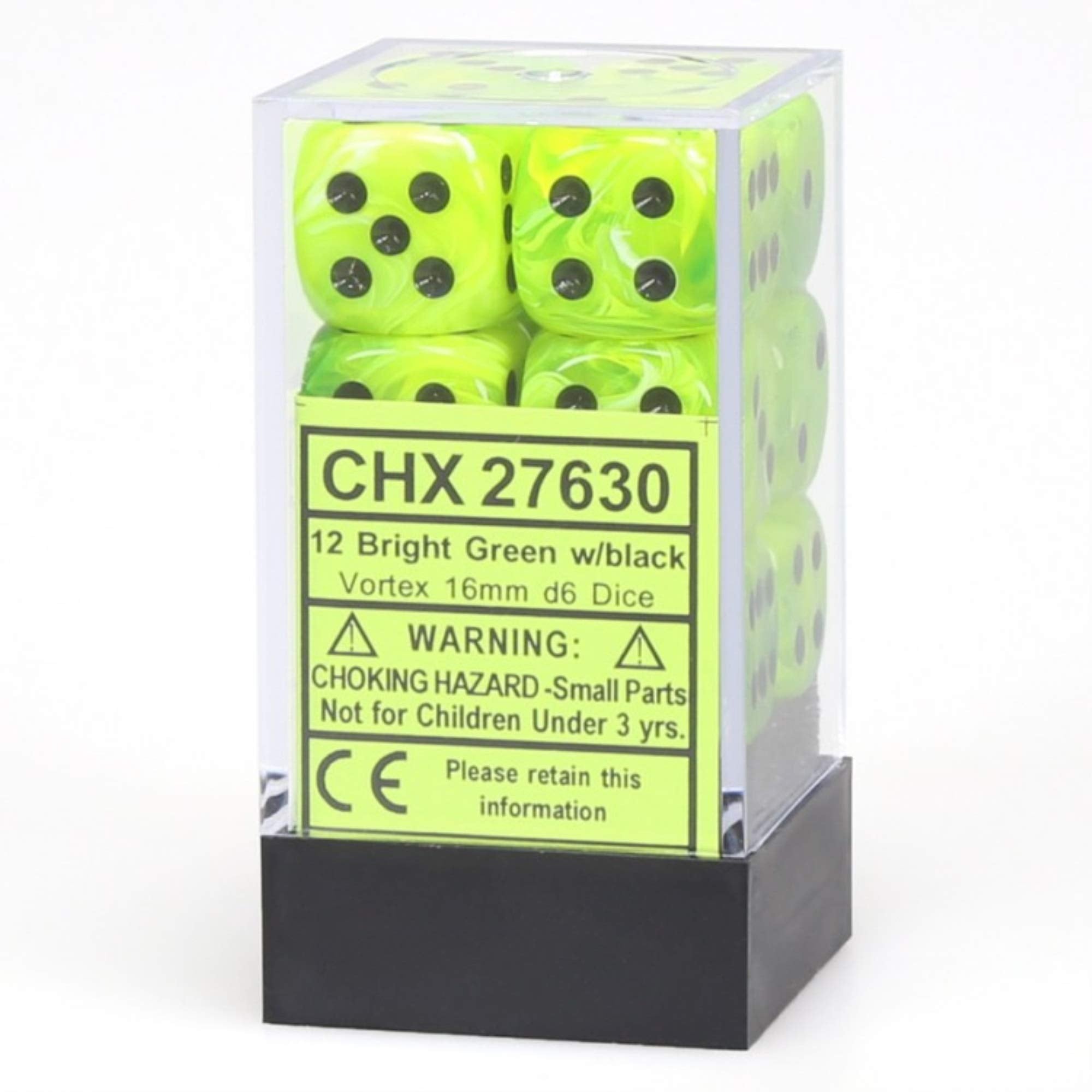 DND Dice Set-Chessex D&D Dice-16mm Vortex Bight Green and Black Plastic Polyhedral Set- for Dungeons Dragons Includes 12 – D6, Various, One Size (CHX27630)