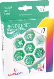 Candy-Like Series RPG Dice Set | Set of 7 Dice in a Variety of Sizes Designed for Roleplaying Games | Premium Quality Resin Dice with Beautiful Glitter Flakes | Mint Color | Made by Gamegenic