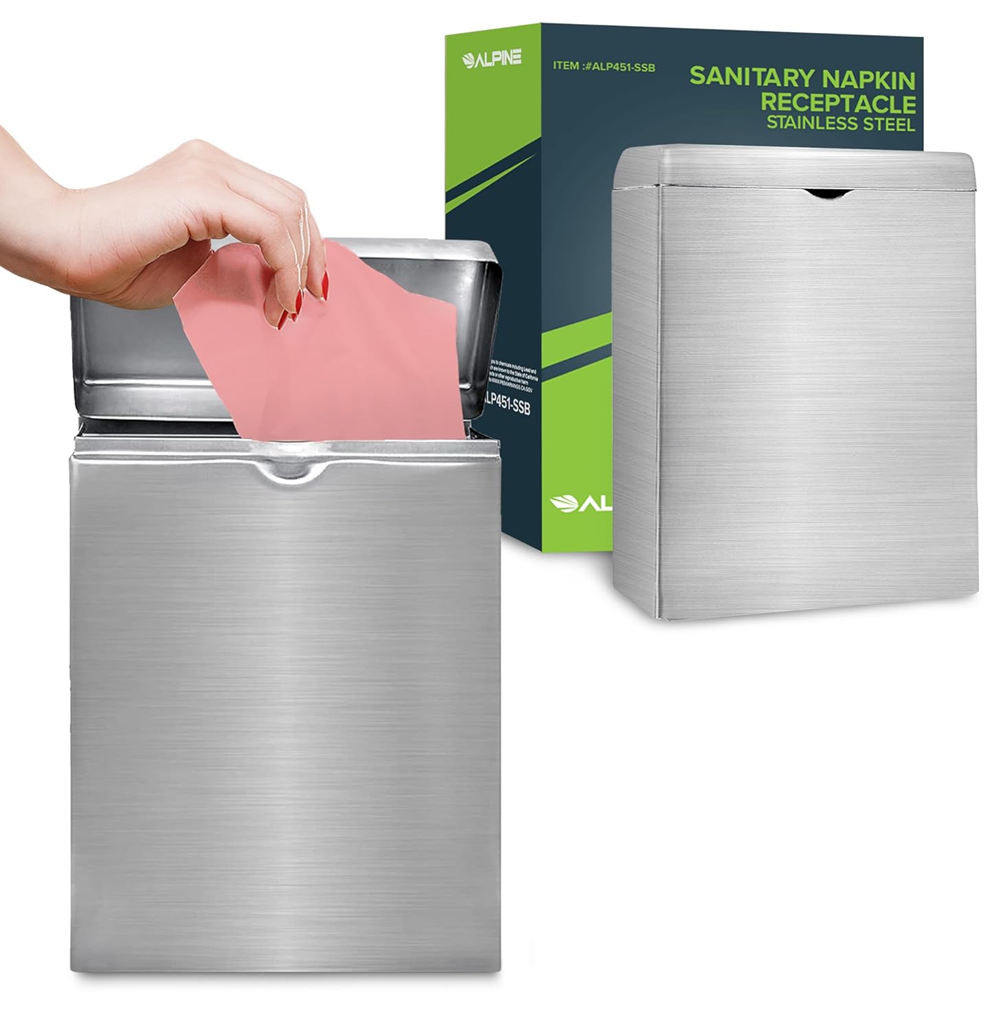Stainless Steel Wall-Mounted Sanitary Napkin Receptacle 2 Pack