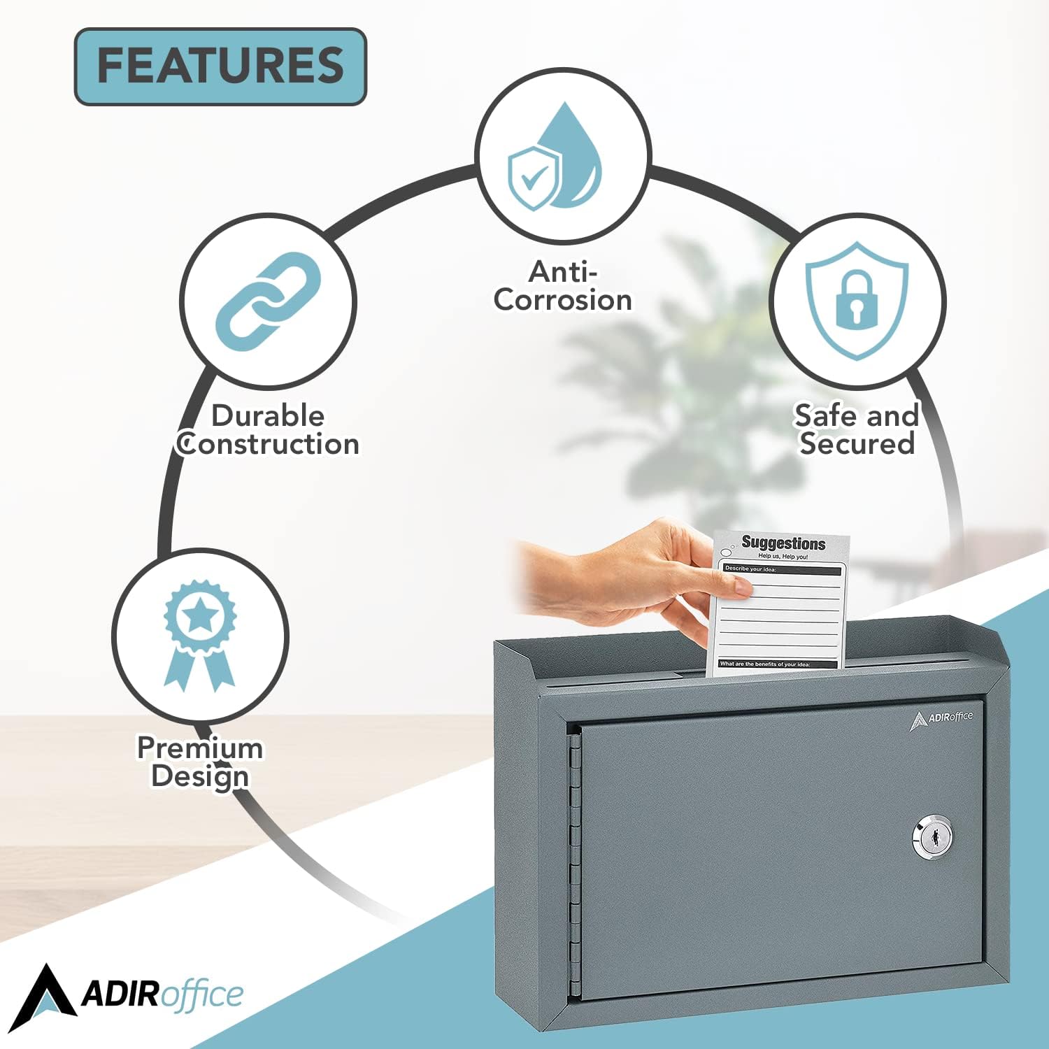 Medium Size Grey Steel Multi-Purpose Suggestion Drop Box with Suggestion Cards