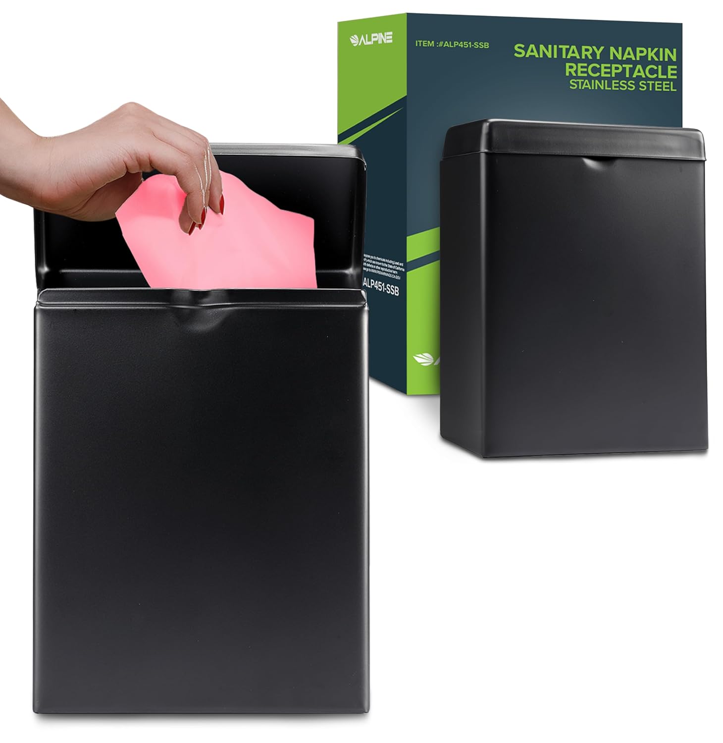 Sanitary Napkin Receptacle Stainless Steel, Black