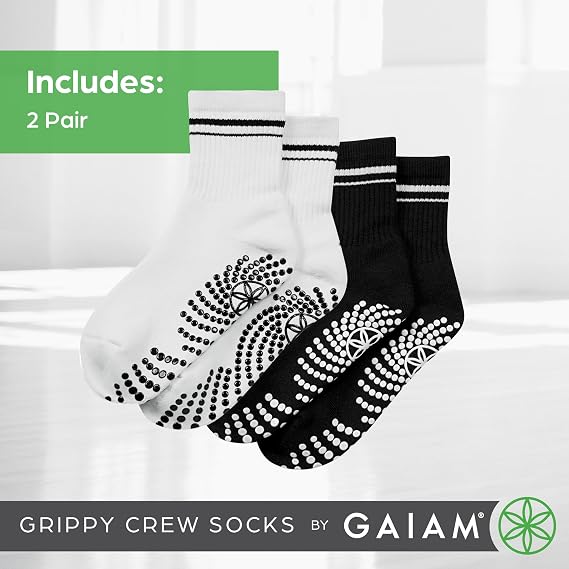 Gaiam Grippy Crew Socks (2-Pack, Grey/Black)