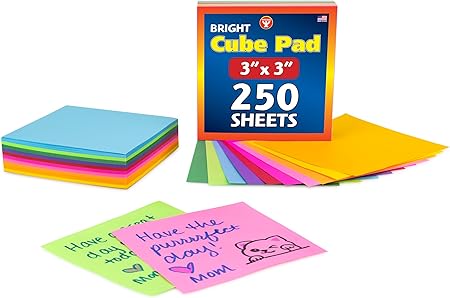 Bright Pads - 3"x3", 250 sheets each, 10 assorted colors