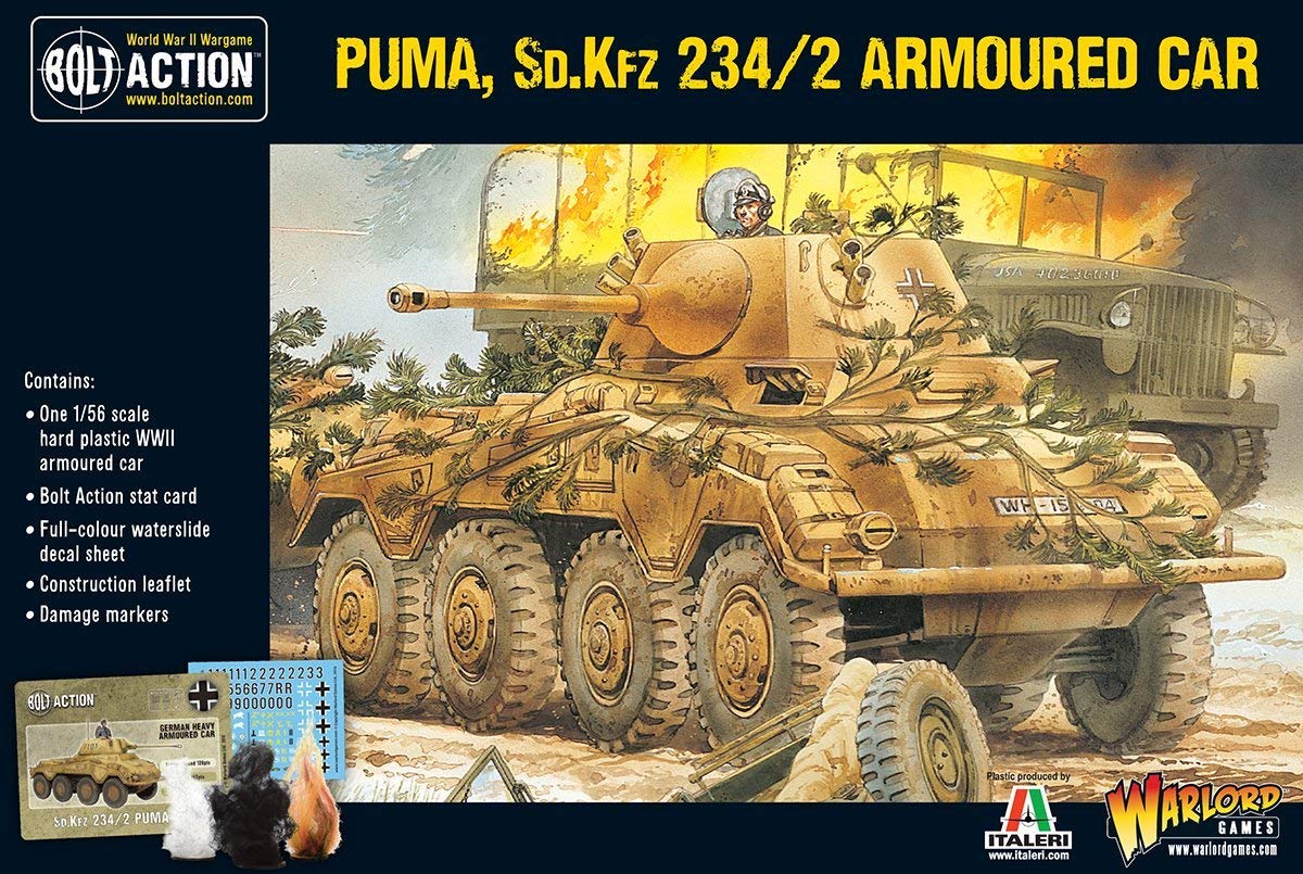 Warlord Bolt Action Puma Sd.Kfz 234/2 Armored Car 1:56 WWII Military Wargaming Plastic Model Kit, Small