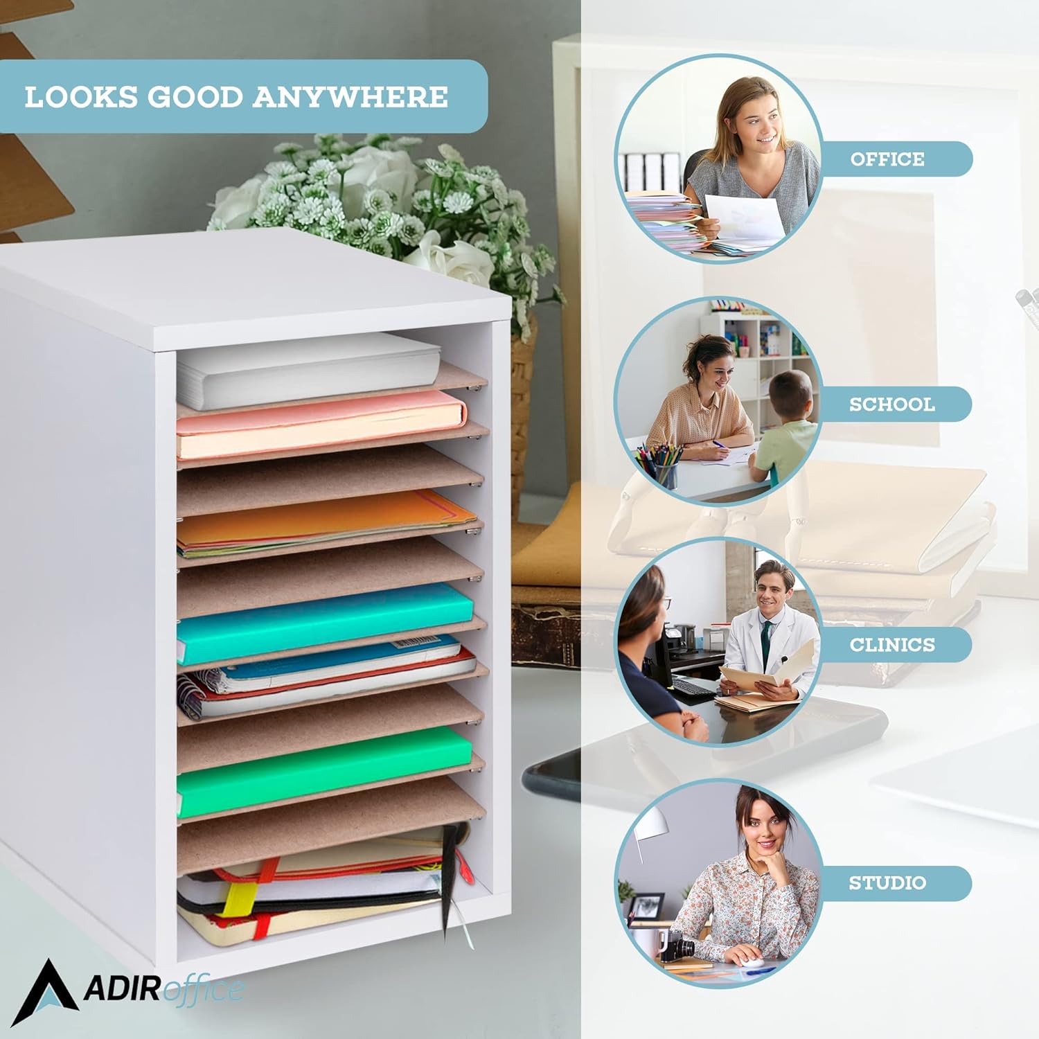 Wood 11 Compartment Vertical Paper Sorter Literature File Organizer, White 2 Pack