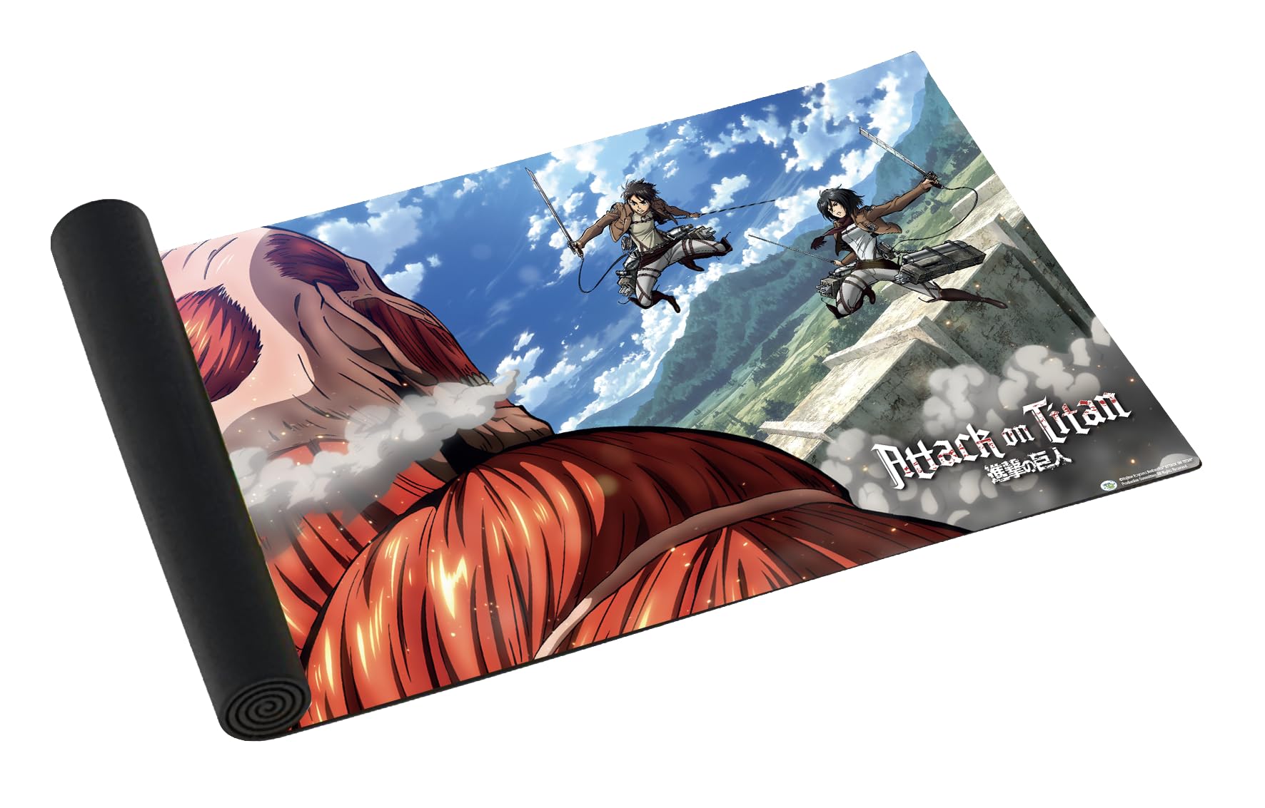 Japanime Games Attack on Titan: Colossus Titan Playmat Gaming Playmat | Large Size (24” x 14”) | Premium Neoprene Surface, Non-Slip Base | Your Favorite Heroes