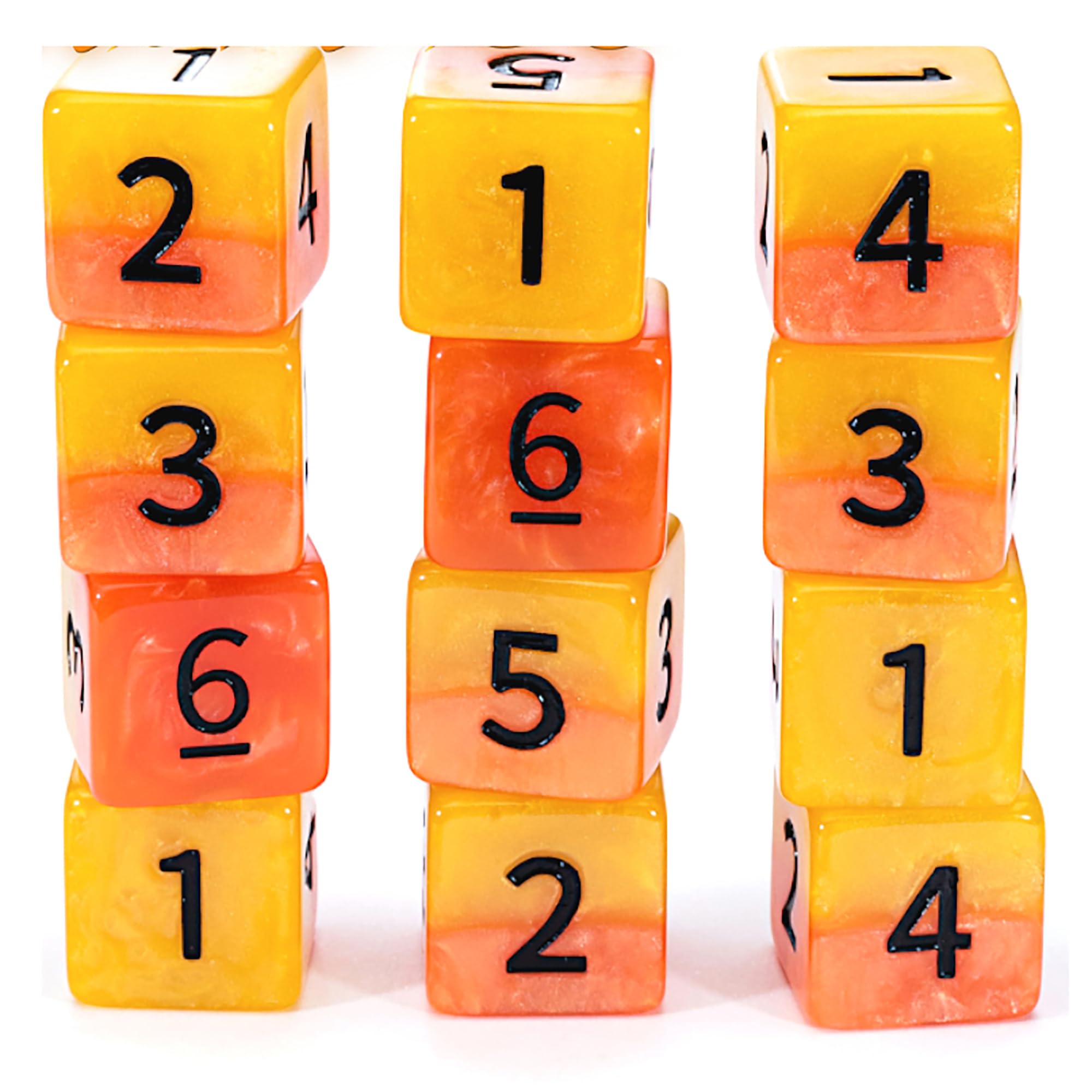 Gate Keeper Games and Dice: Halfsies Dice: Phoenix Dice - 12dc Fiery Orange & Yellow, Pearlescent Swirl, Resin Dice for Role Playing Games