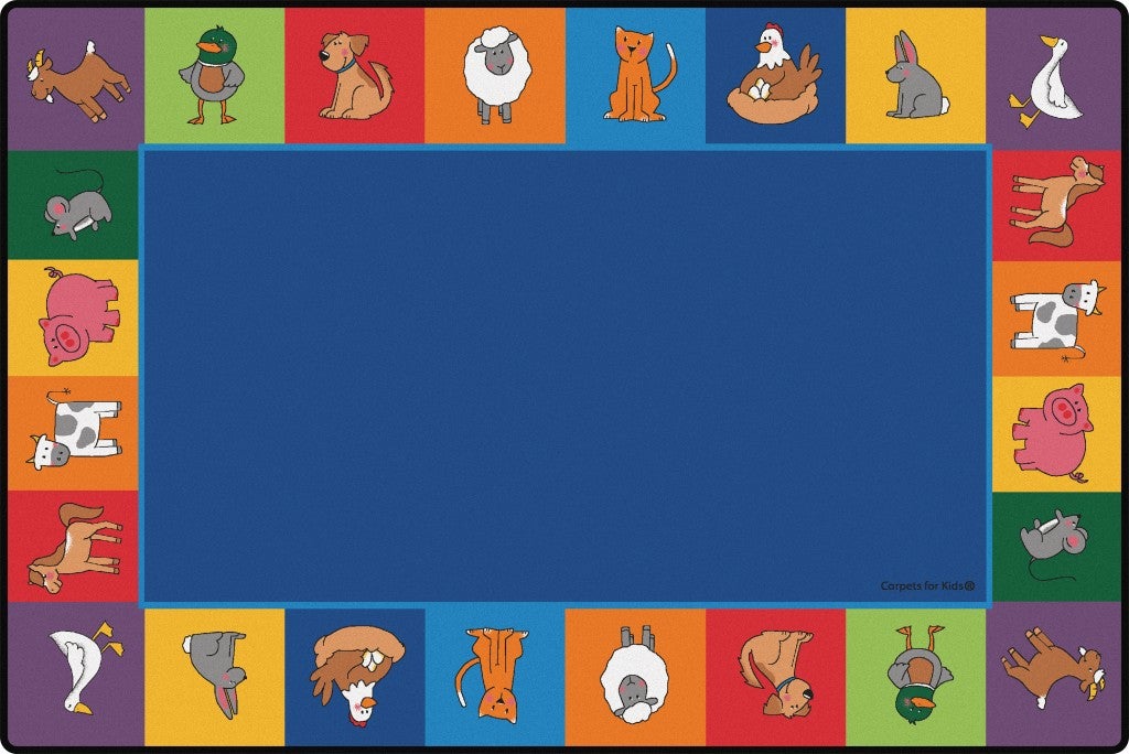 Farm Animal Seating Rug - 7ft 6in x 12ft - Rectangle - Blue