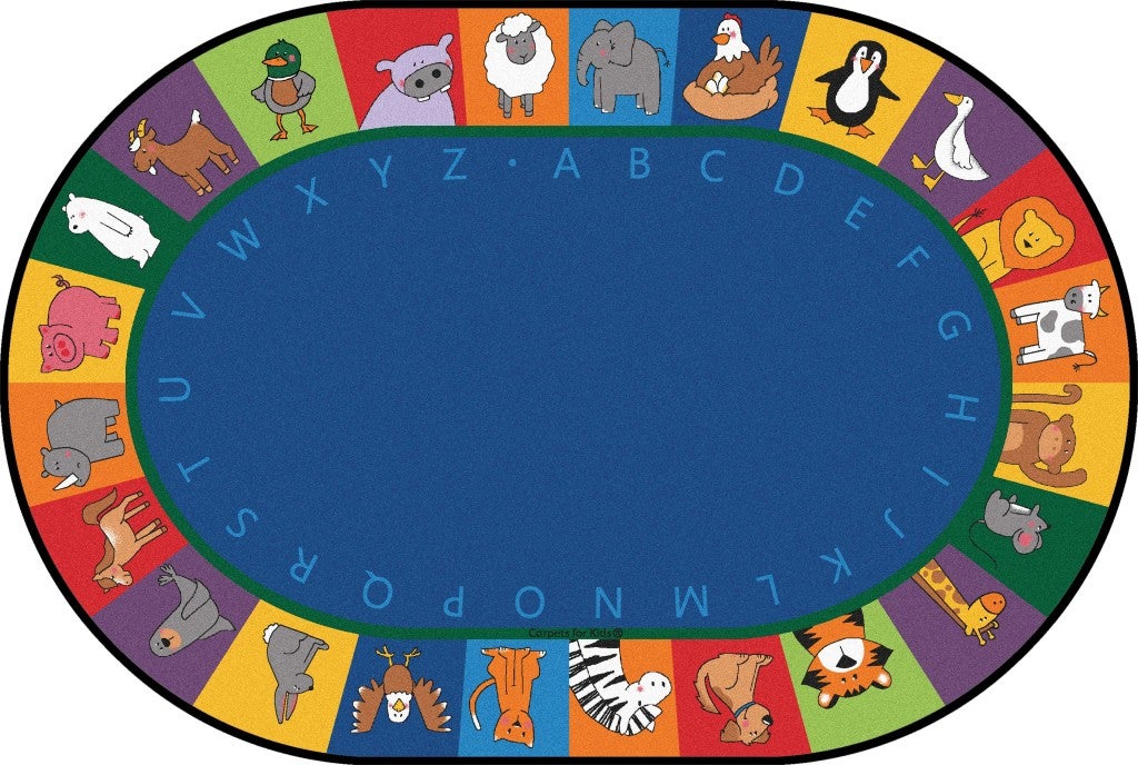 All The Animals Literacy Seating Rug - 7ft 6in x 12ft - Oval - Blue