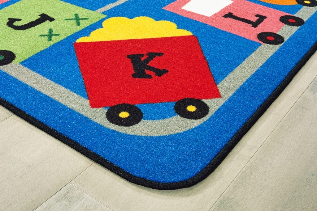 Alphabet Fun Train Rug - 6ft x 9ft - Rectangle - Blue