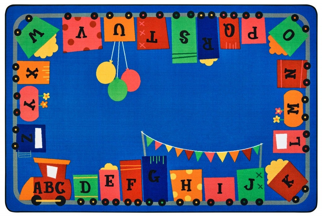 Alphabet Fun Train Rug - 6ft x 9ft - Rectangle - Blue