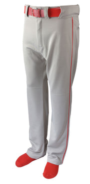 Baseball Pant W/ Piping-Grey/Red-Adult 2 Extra Large