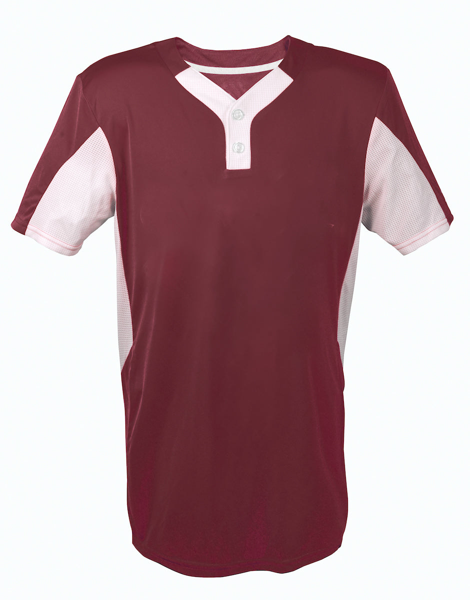 Two Button Jersey-Adult-Small-Maroon/White