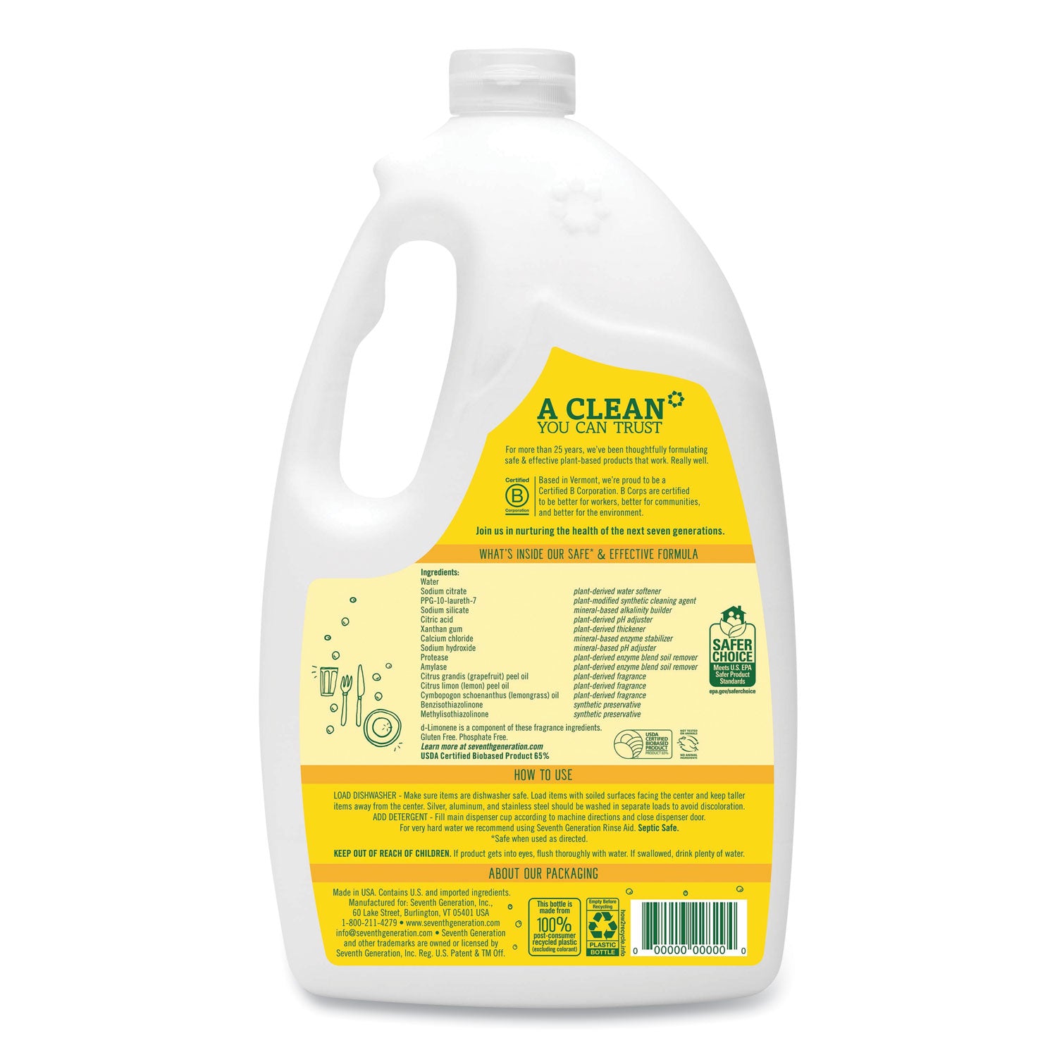 Natural Automatic Dishwasher Gel, Lemon, Jumbo 70 Oz Bottle, 6/ct