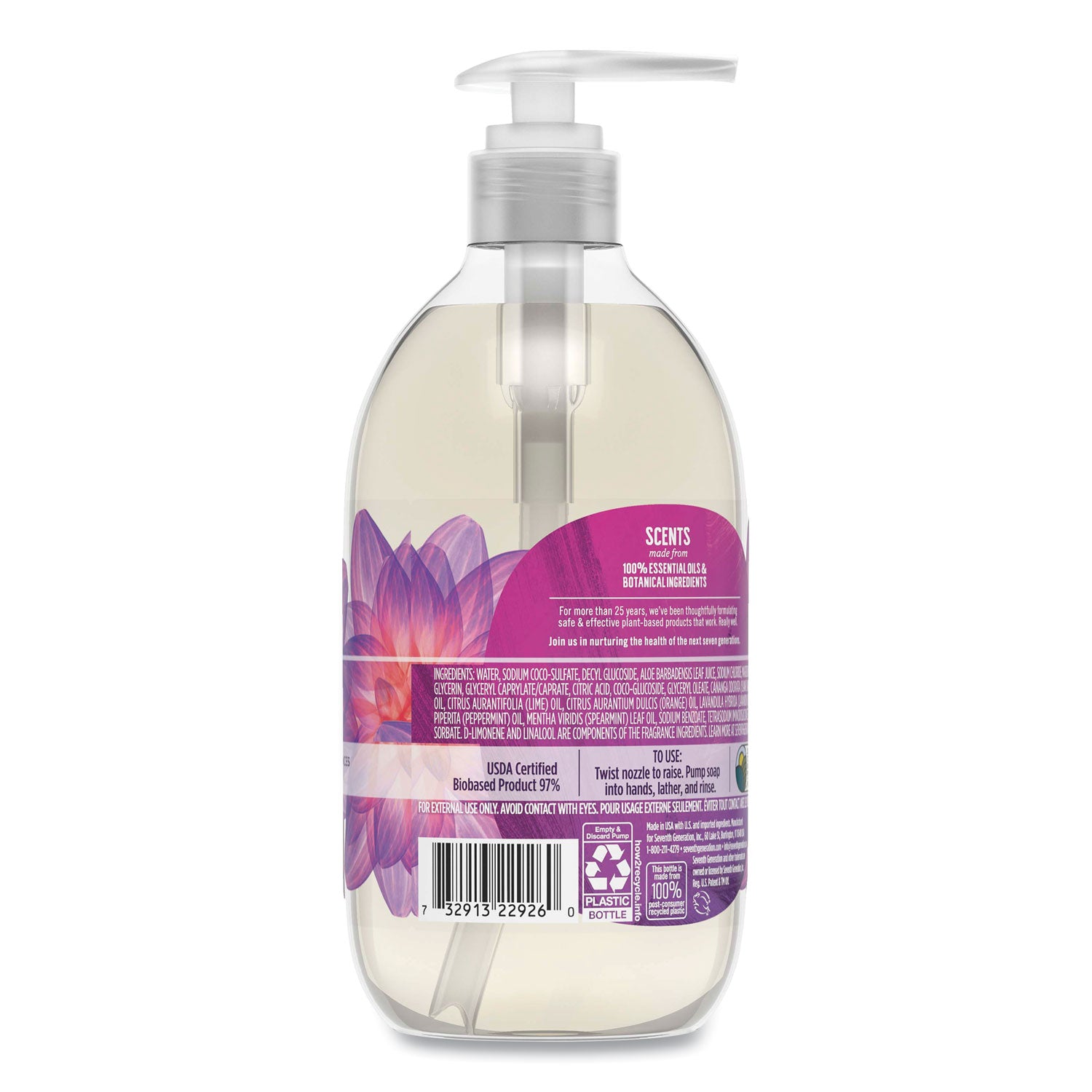 Natural Hand Wash, Lavender Flower and Mint Scent, 12 oz, 8/Carton