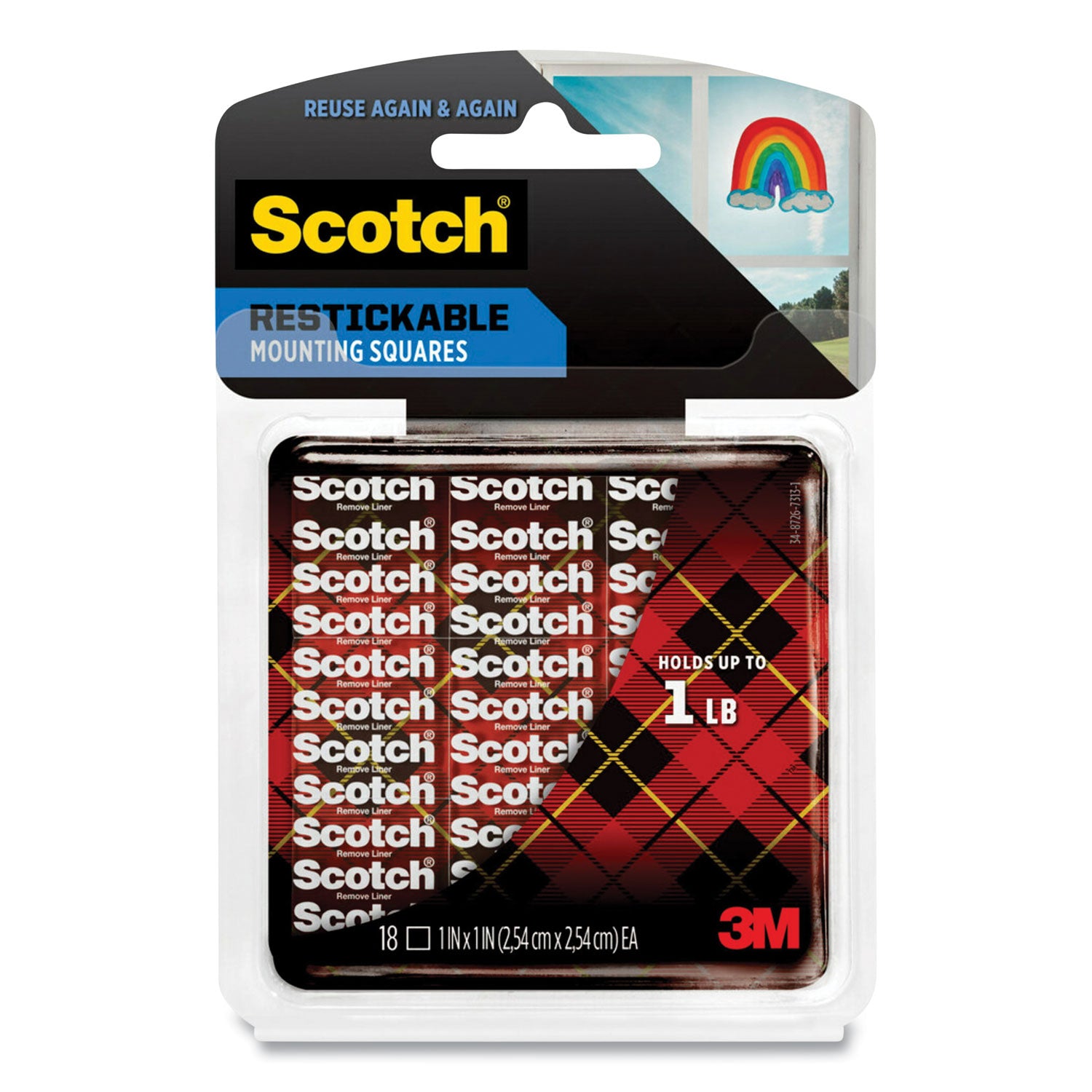 Scotch Restickable Mounting Tabs - 1" Length x 1" Width - Clear - Stain Resistant - For Artwork, Mount Picture/Poster - 1 Pack