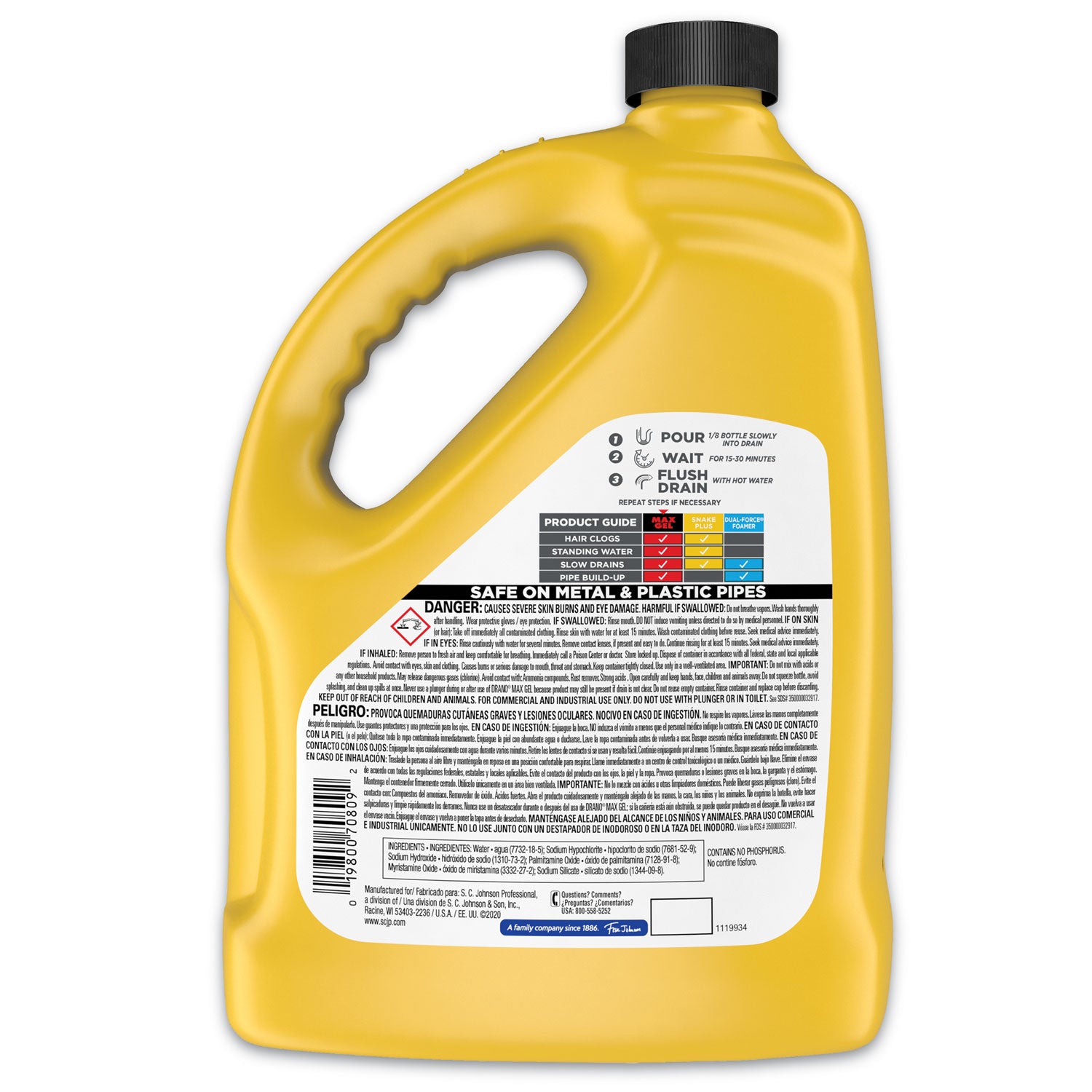 Drano Max Gel Clog Remover - Ready-To-Use - 128 oz (8 lb) - Corrosion Resistant - Clear - 1 Each
