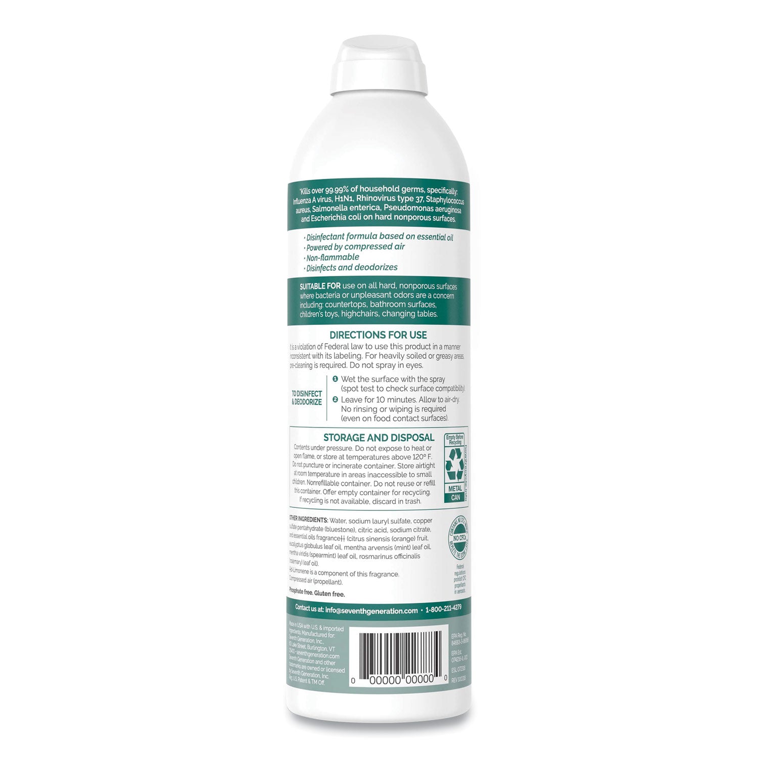 Seventh Generation Disinfectant Cleaner, Eucalyptus Spearmint & Thyme Scent, Non-flammable, Anti-bacterial, Clear, 13.9 fl oz Spray, 1 Each