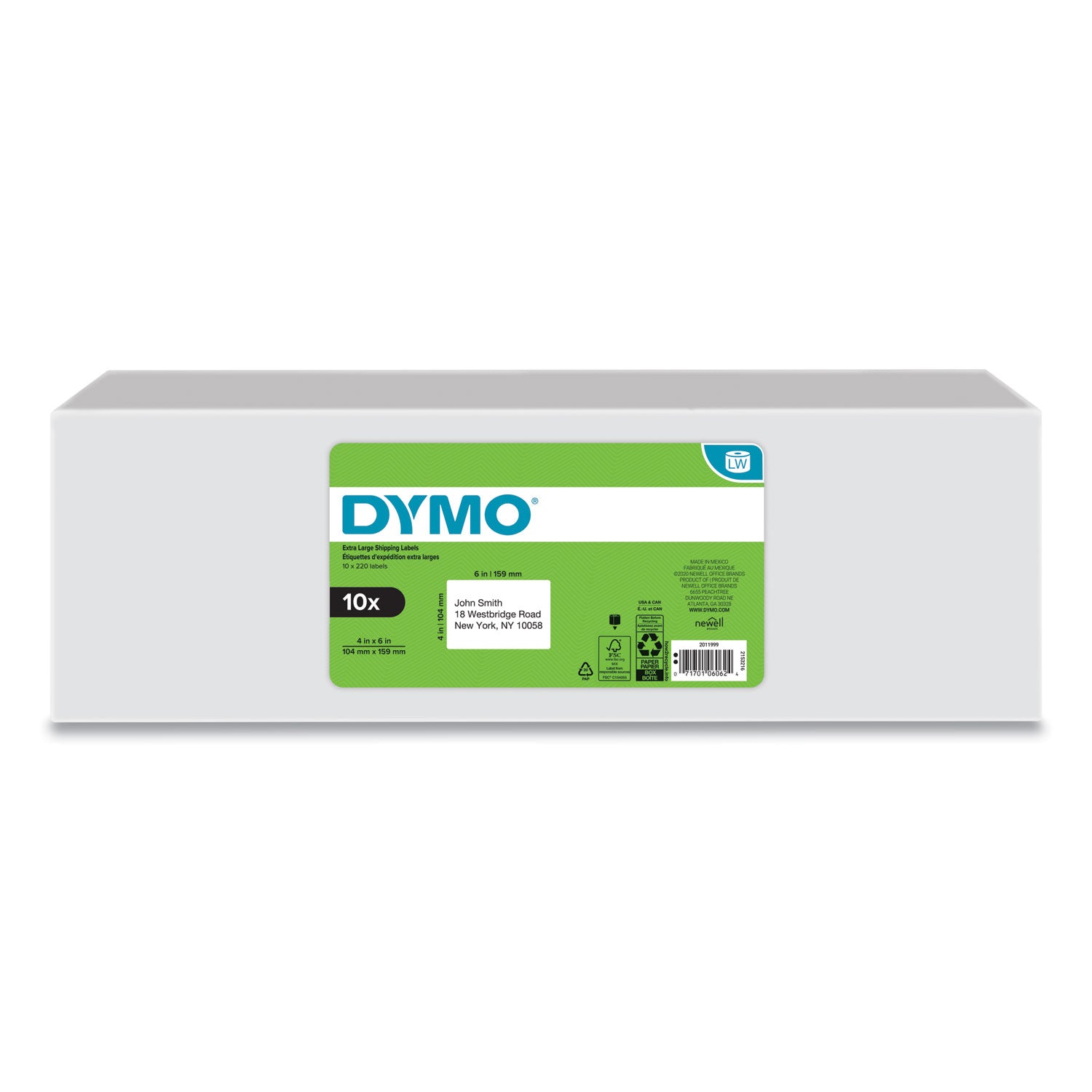 Dymo LabelWriter 4XL Label Printer Label Roll - 4" Width x 6" Length - Rectangle - White - 220 / Roll - 1 Pack