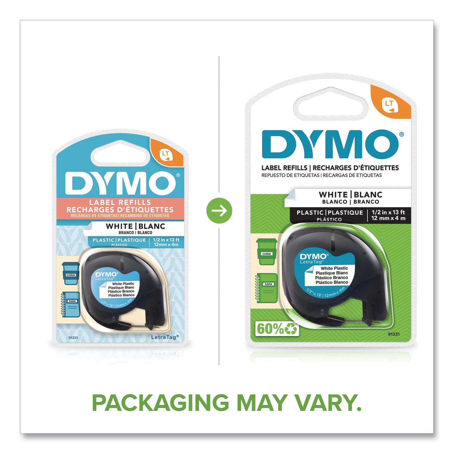 Dymo LetraTag Label Maker Tape Cartridge - 1/2" Width - Direct Thermal - White - Polyester - 1 Each