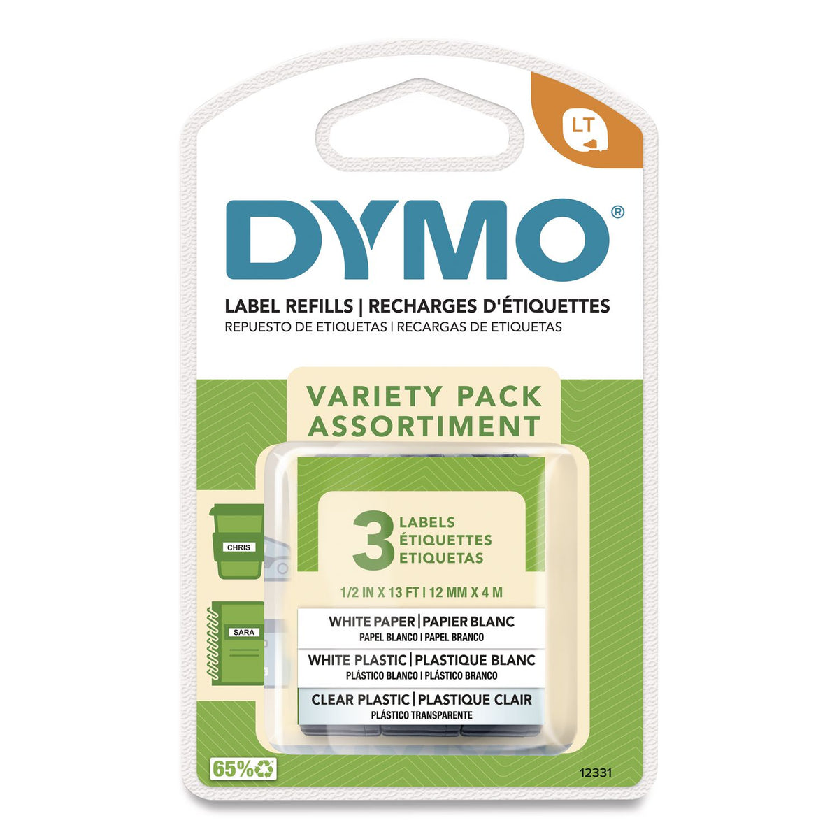 1/2" Width - Direct Thermal - Assorted - Plastic - 3 / Pack