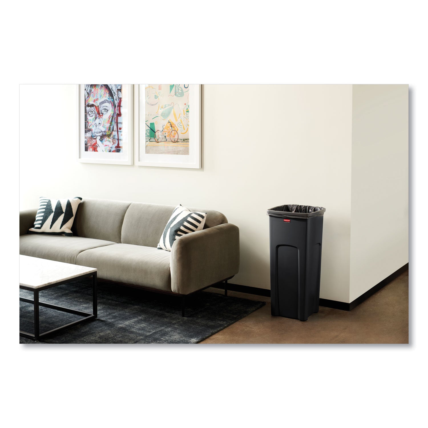 Rubbermaid Commercial Untouchable Square Container - 23 gal Capacity - Square - Crack Resistant - 32.9" Height x 16.5" Width x 15.5" Depth - Plastic - Black - 1 Each