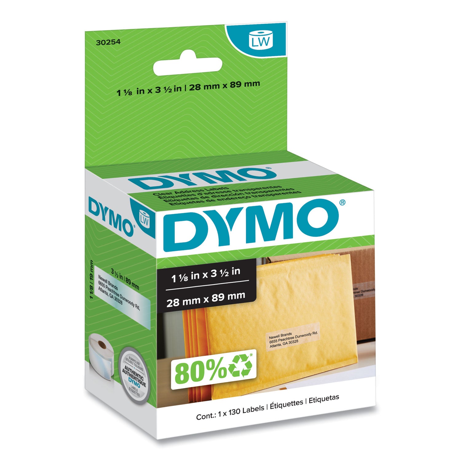 1 1/8" Width x 3 1/2" Length - Rectangle - Direct Thermal - Clear - 130 / Roll - 130 / Roll