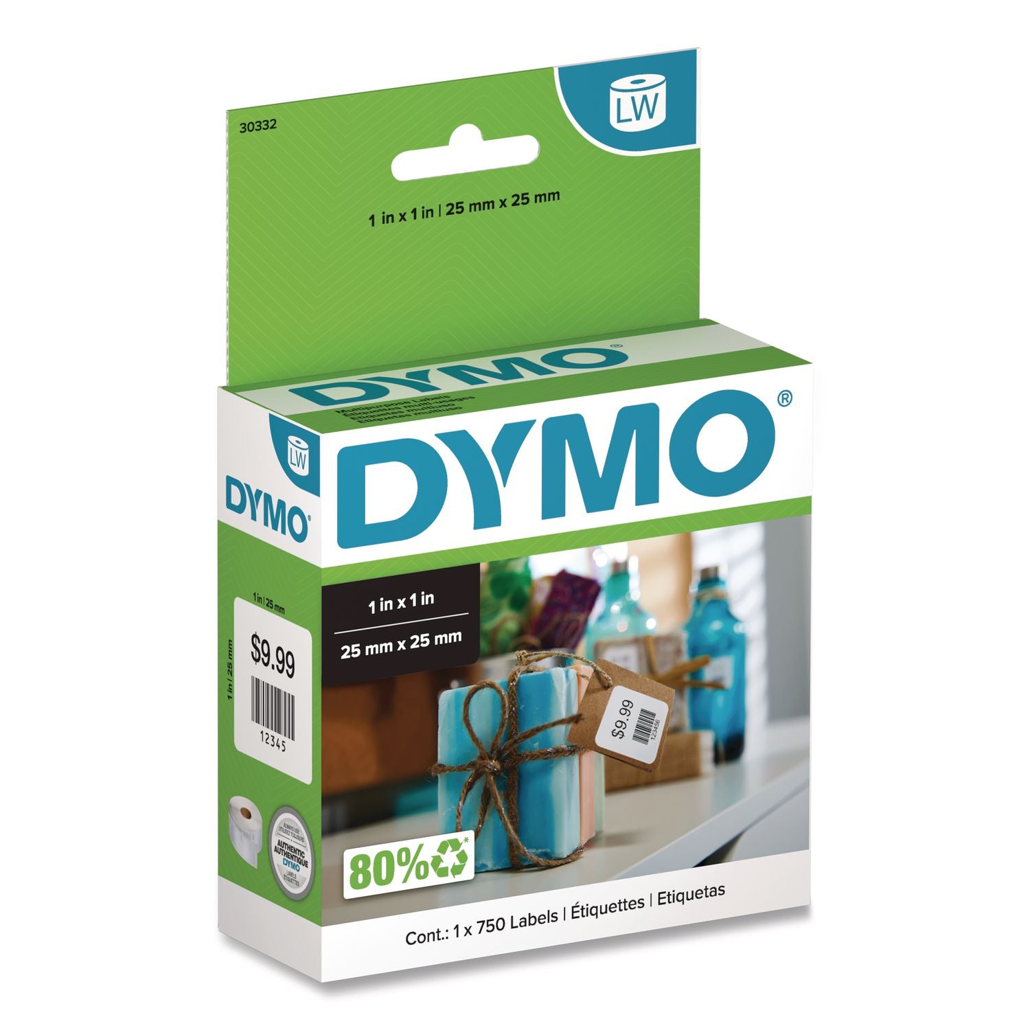 1" Width x 1" Length - Direct Thermal - White - 750 / Roll - 750 / Roll