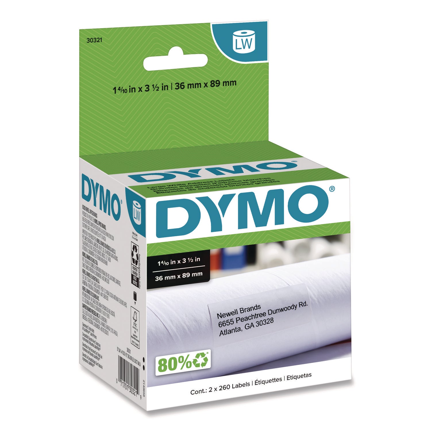 1 2/5" Width x 3 1/2" Length - Rectangle - Inkjet - White - 260 / Roll - 520 / Box
