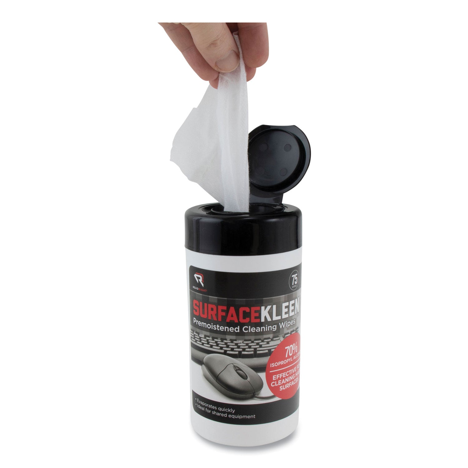 Read Right Surface Kleen Cleaning Wipes - 6.30" Length x 5" Width - Pre-moistened, Fast Acting, Quick Drying - White - 75/Tub - 1 Each