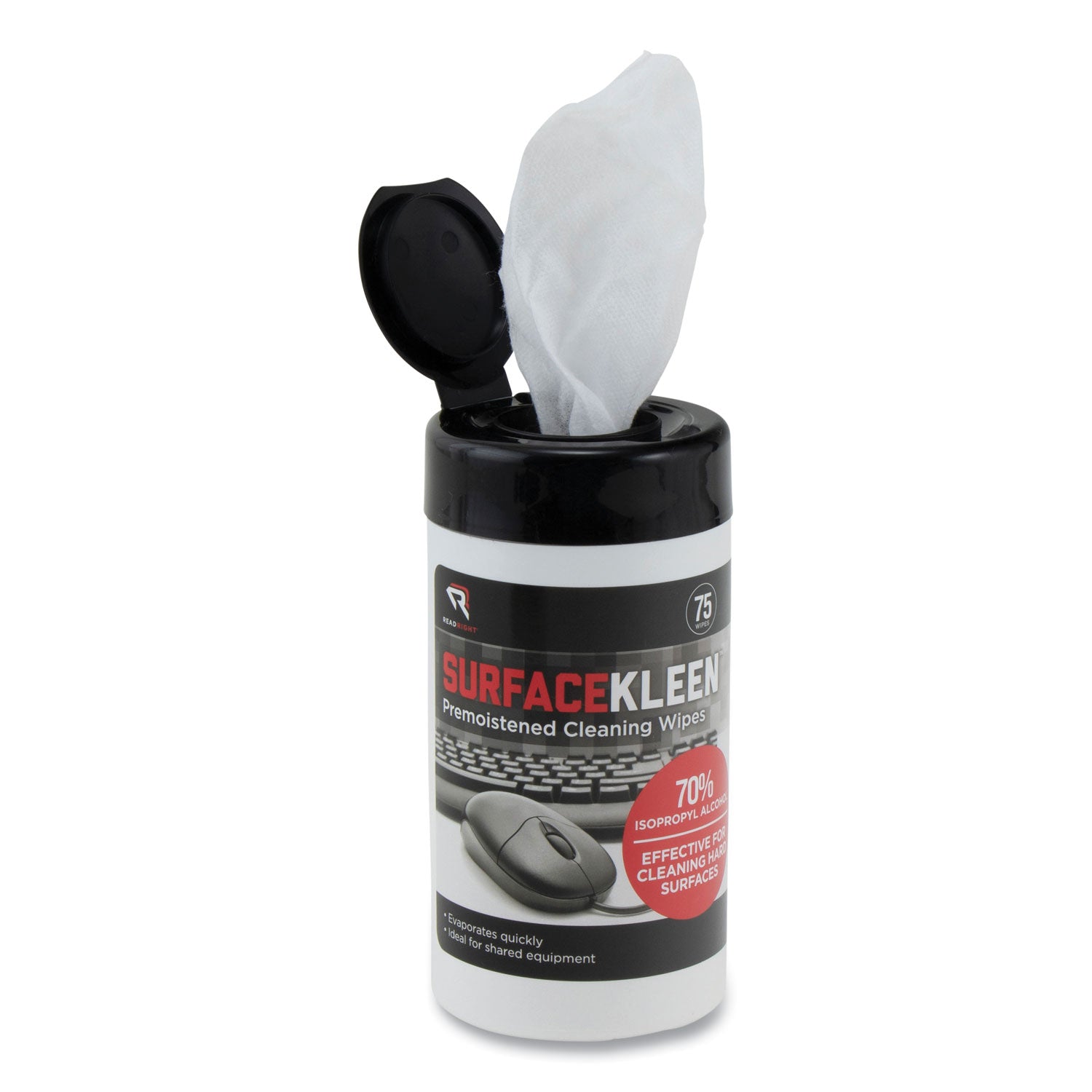Read Right Surface Kleen Cleaning Wipes - 6.30" Length x 5" Width - Pre-moistened, Fast Acting, Quick Drying - White - 75/Tub - 1 Each