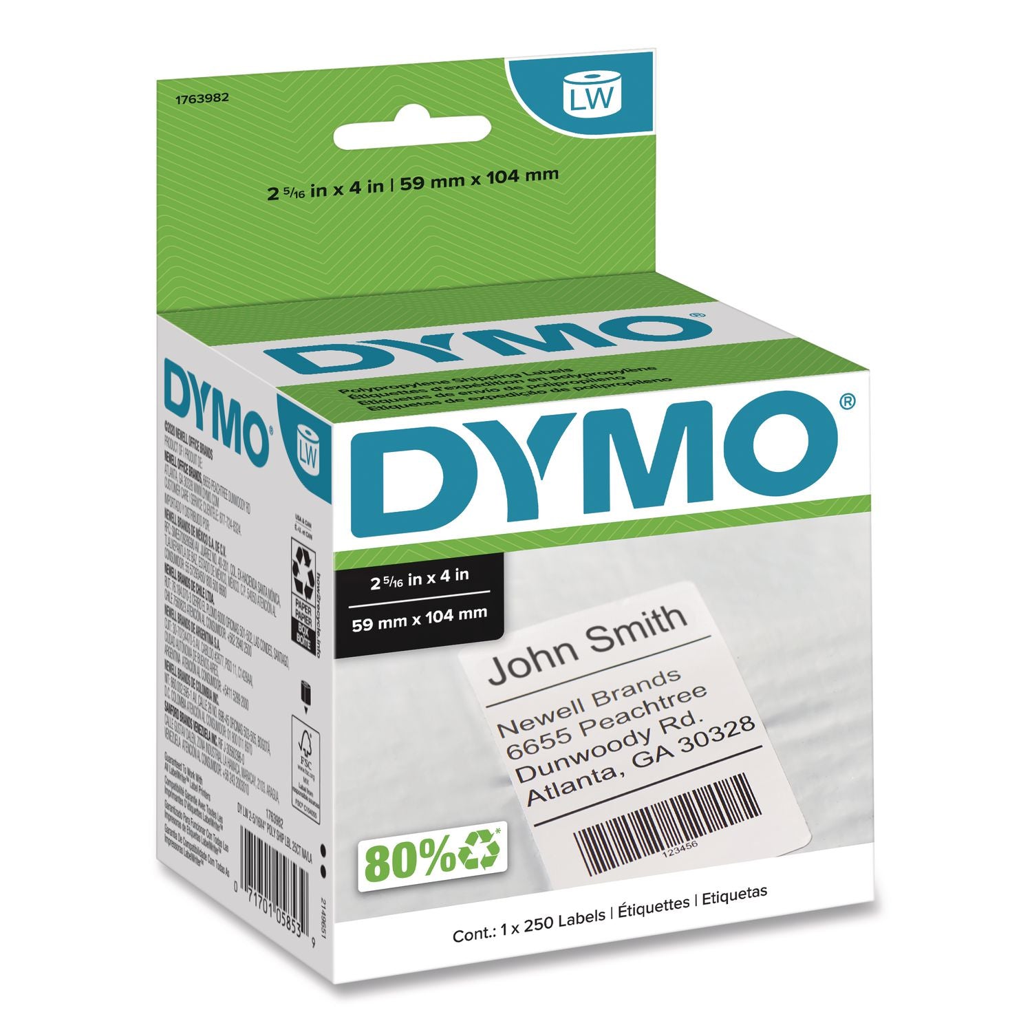 2 5/16" Width x 4" Length - Rectangle - White - Polypropylene - Tearing Resistant, Oil Resistant, Solvent Resistant, Weather Resistant, Heat Resistant, Alcohol Resistant, Blood Resistant, Fat Resistant - 250 / Roll - 1 Roll