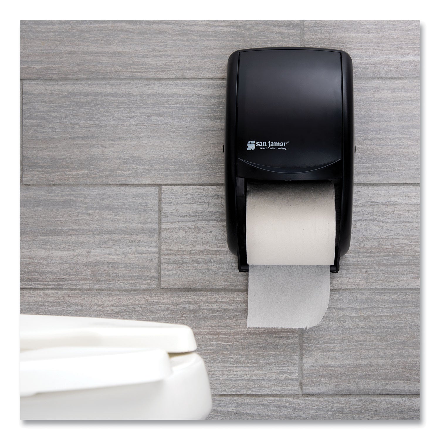 San Jamar Duett Standard Bath Tissue Dispenser - Roll Dispenser - 2 x Roll - 1.62" Roll Diameter - 12.8" Height x 7.5" Width x 7" Depth - Black - 1 Each