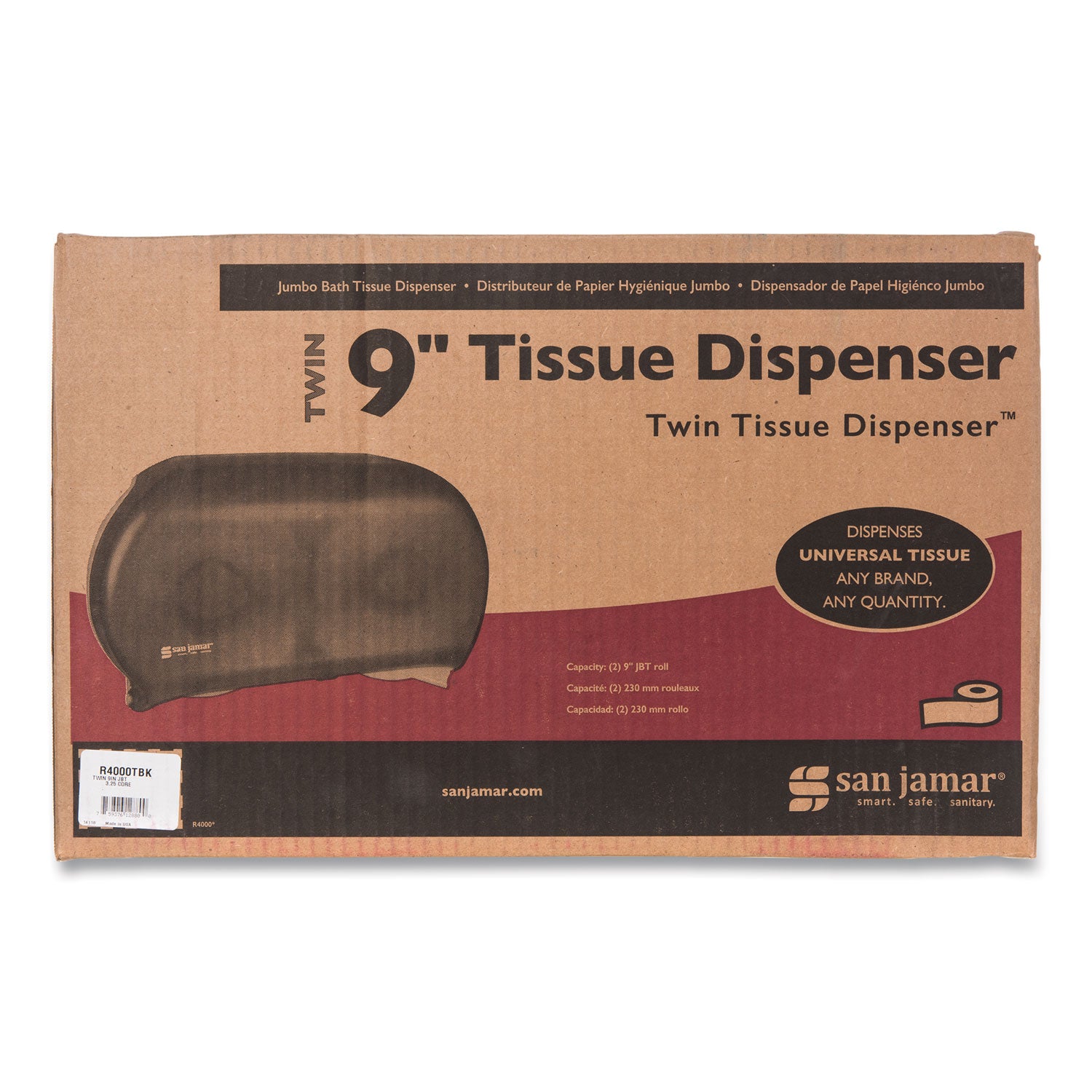 Roll Dispenser - 2 x Roll - 9" Roll Diameter - 12" Height x 19" Width x 5.3" Depth - Plastic - Pearl Black - Impact Resistant, Break Resistant, Compact, Lockable, Wall Mountable - 1 Each