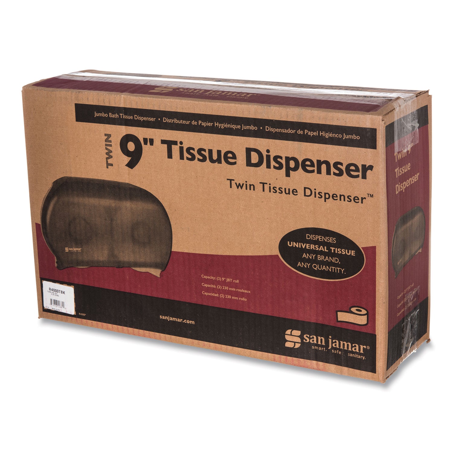 Roll Dispenser - 2 x Roll - 9" Roll Diameter - 12" Height x 19" Width x 5.3" Depth - Plastic - Pearl Black - Impact Resistant, Break Resistant, Compact, Lockable, Wall Mountable - 1 Each