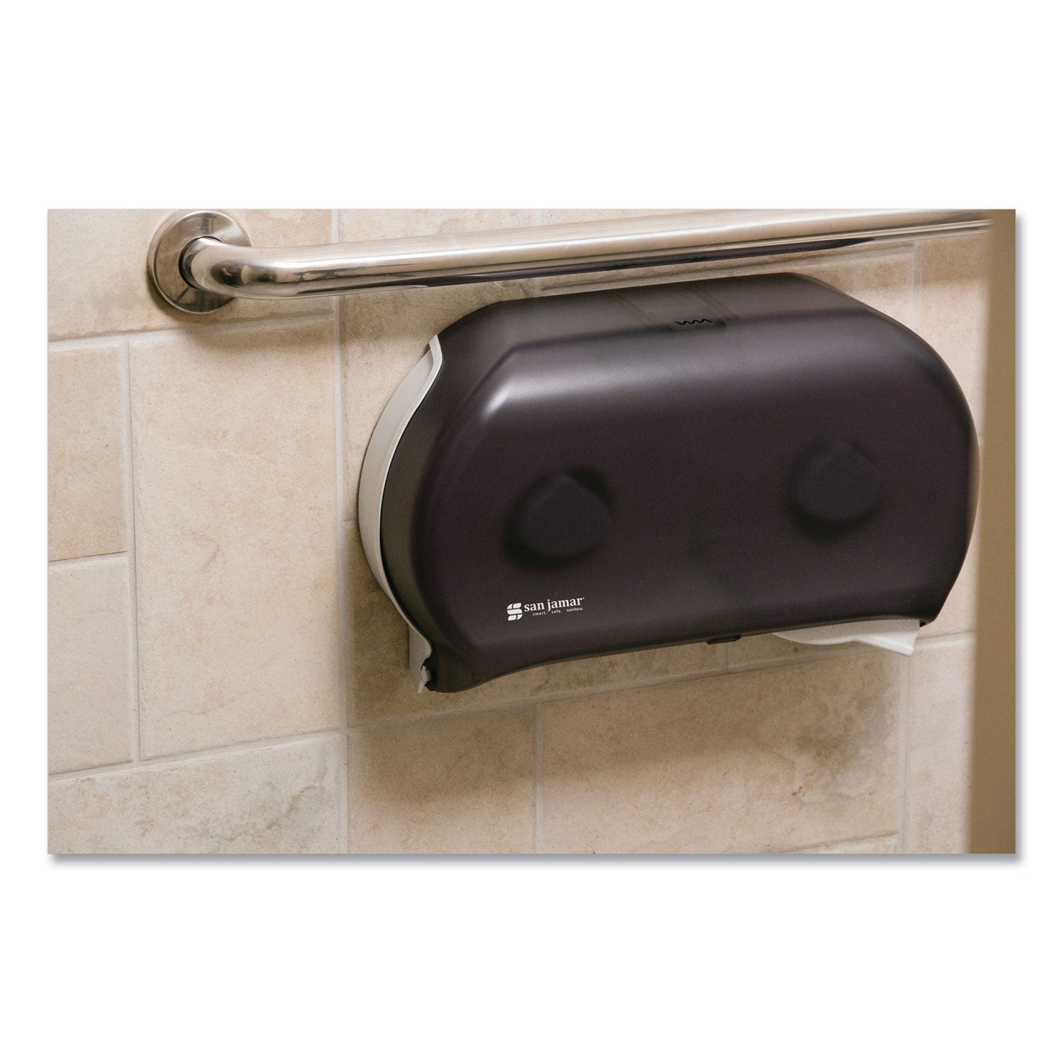 Roll Dispenser - 2 x Roll - 9" Roll Diameter - 12" Height x 19" Width x 5.3" Depth - Plastic - Pearl Black - Impact Resistant, Break Resistant, Compact, Lockable, Wall Mountable - 1 Each
