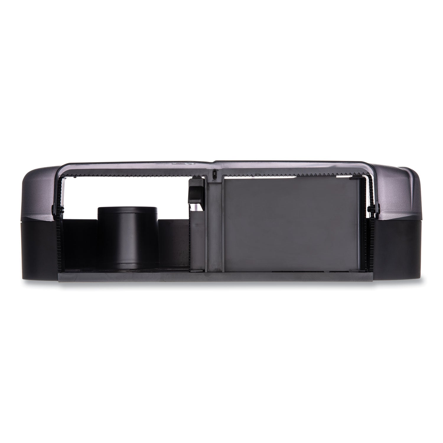 Roll Dispenser - 2 x Roll - 12" Height x 19" Width x 5.3" Depth - Plastic - Pearl Black - Slim, Impact Resistant, Compact - 1 Each