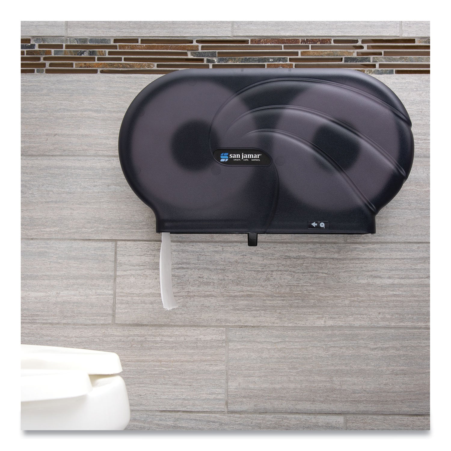 Roll Dispenser - 2 x Roll - 12" Height x 19" Width x 5.3" Depth - Plastic - Pearl Black - Slim, Impact Resistant, Compact - 1 Each