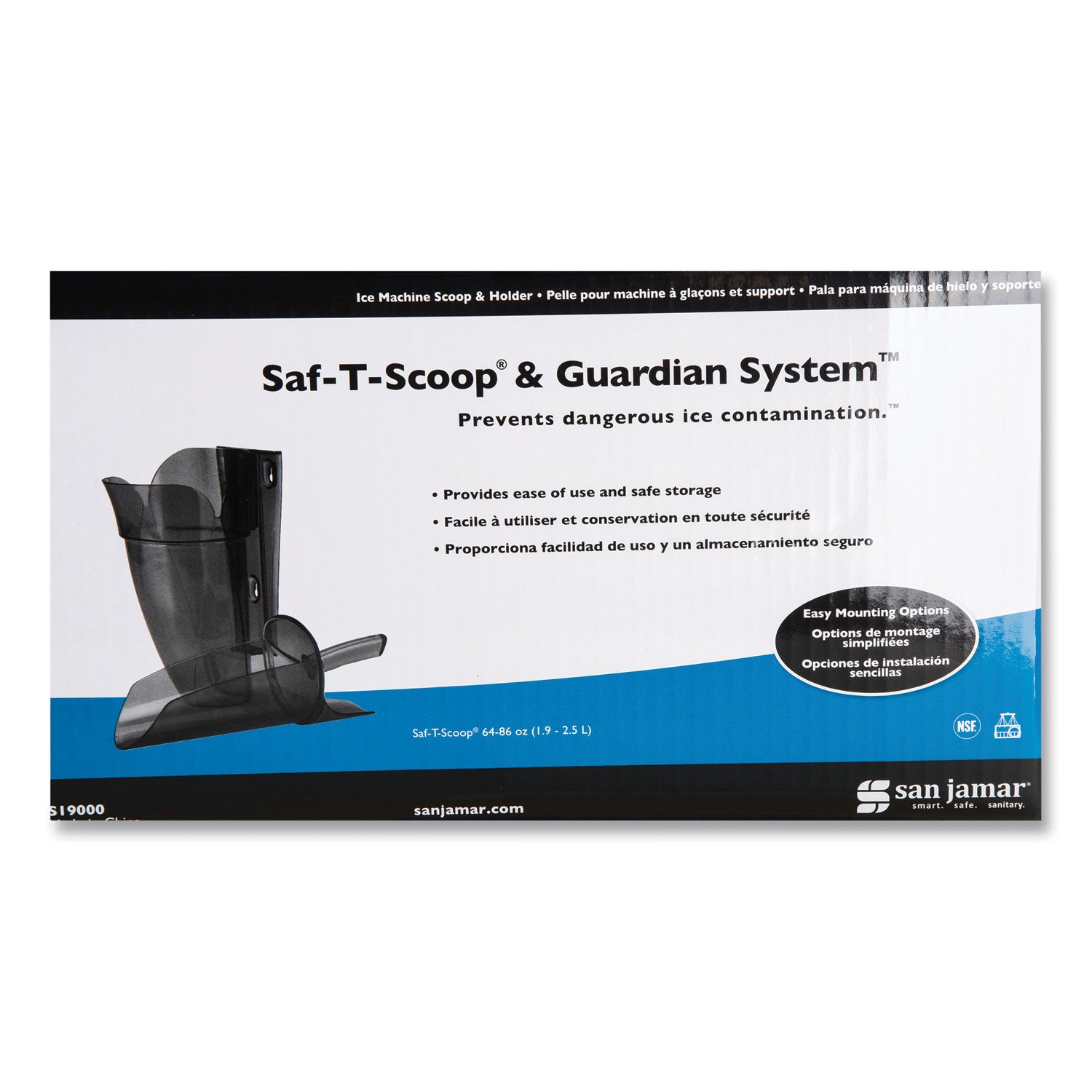 Saf-T-Scoop and Guardian System for Ice Machines, 12 oz to 16 oz Ice Scoop, Transparent Blue, 50/Carton