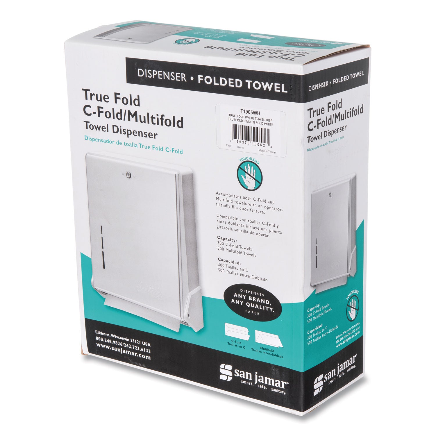 C Fold, Multifold Dispenser - 300 x Towel C Fold, 500 x Towel Multifold - 14.5" Height x 11.6" Width x 5" Depth - Metal, Plastic - White - Touch-free, Break Resistant, Impact Resistant - 1 Each