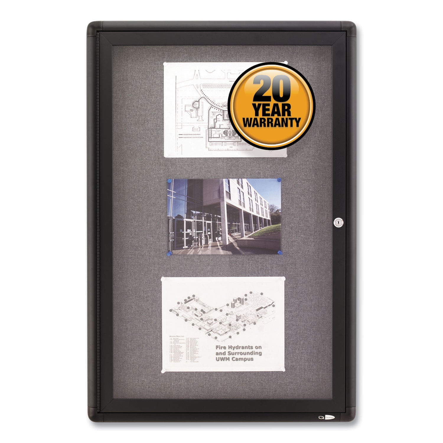 Quartet Enclosed Bulletin Board - 36" Board Height x 24" Board Width - Gray Fabric Surface - Hinged, Durable, Shatter Proof, Self-healing - Graphite Frame - 1 Each
