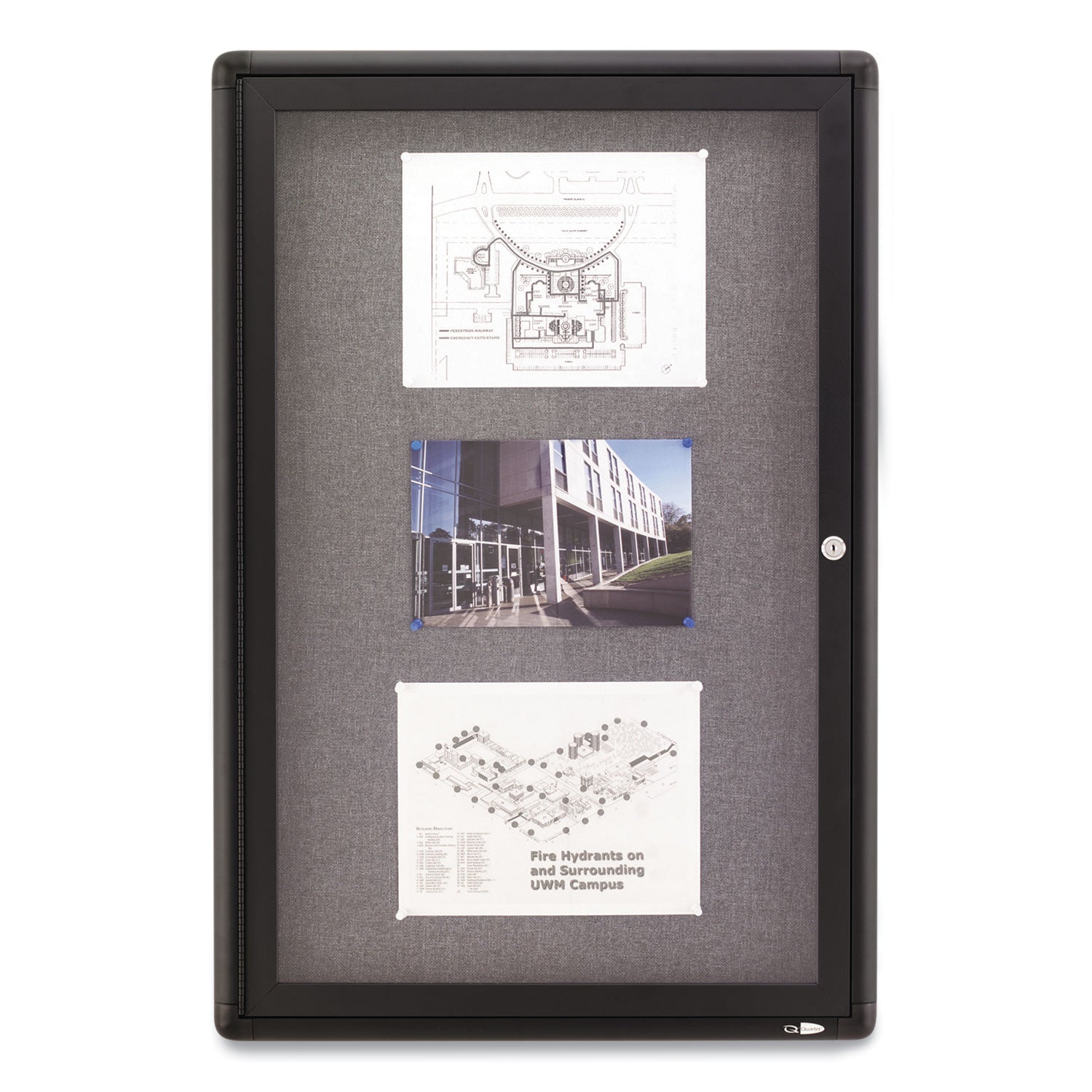Quartet Enclosed Bulletin Board - 36" Board Height x 24" Board Width - Gray Fabric Surface - Hinged, Durable, Shatter Proof, Self-healing - Graphite Frame - 1 Each