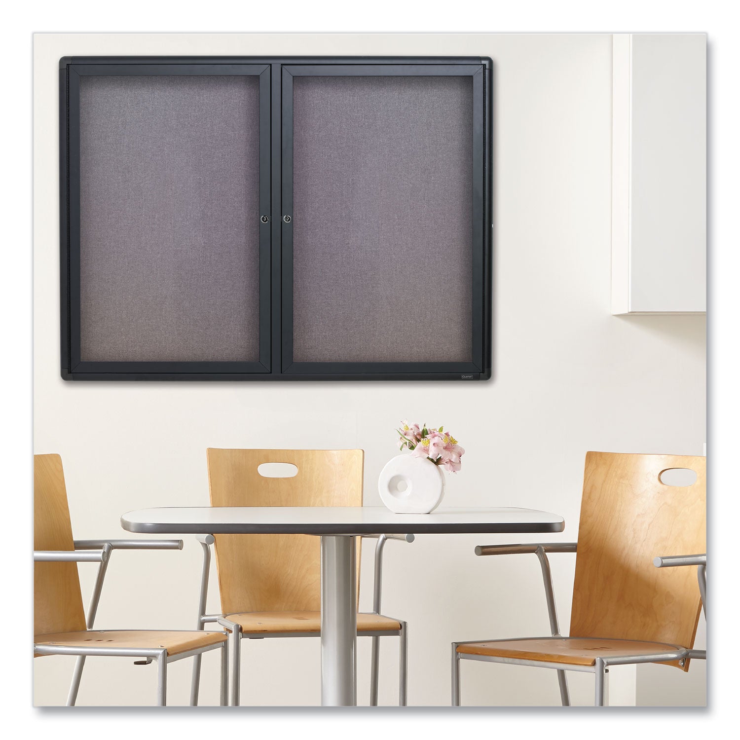 Quartet Enclosed Bulletin Board - 36" Board Height x 48" Board Width - Gray Fabric Surface - Hinged, Durable, Shatter Proof, Self-healing - Graphite Frame - 1 Each