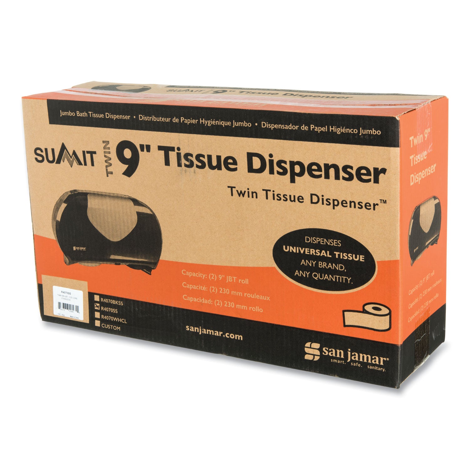 Twin 9" Jumbo Bath Tissue Dispenser, Summit, 19.25 x 6 x 12.25, Faux Stainless Steel
