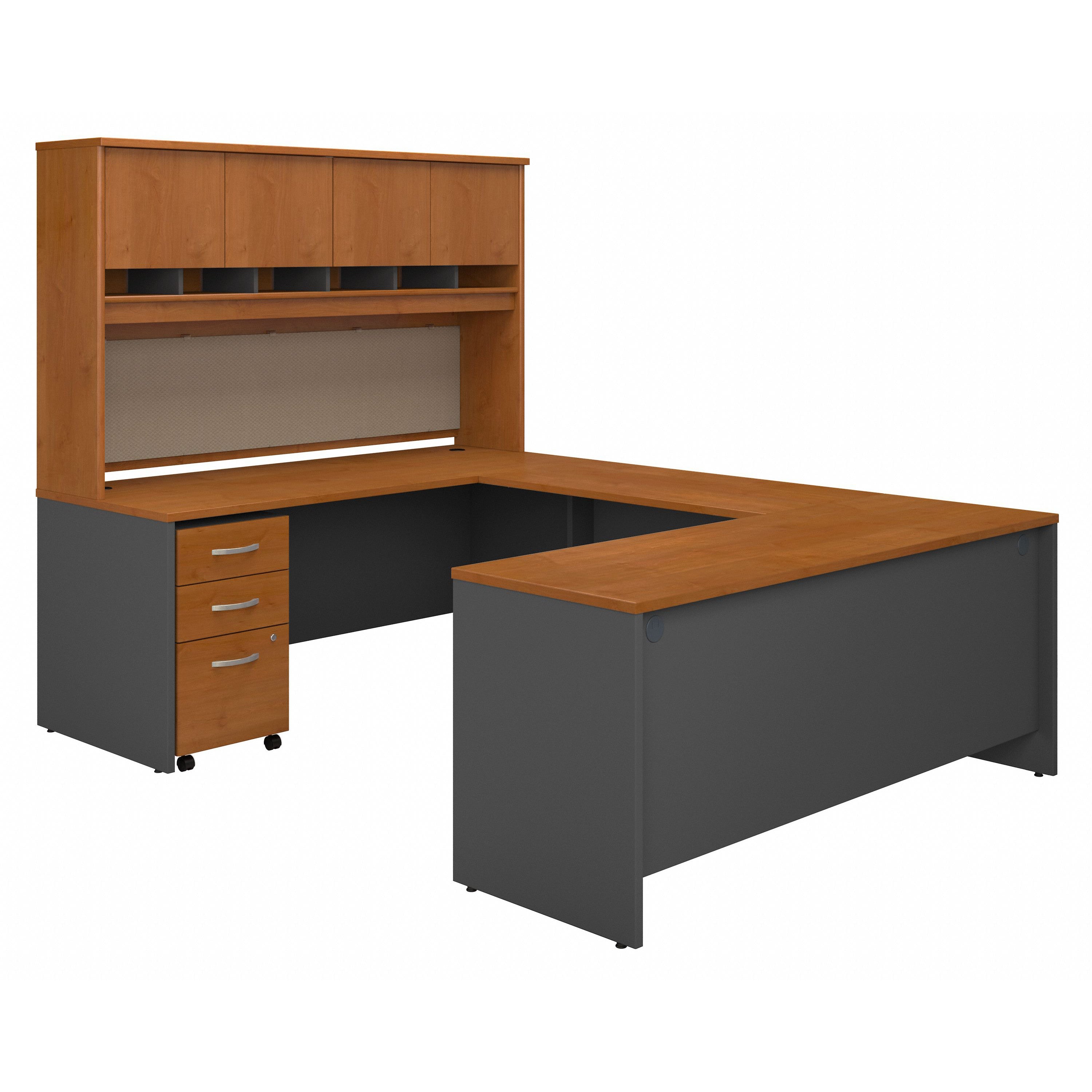 Bush Business Furniture Series C 72W U Shaped Desk with Hutch and Storage in Natural Cherry - 71.1" Width x 100.4" Depth x 72.85" Height