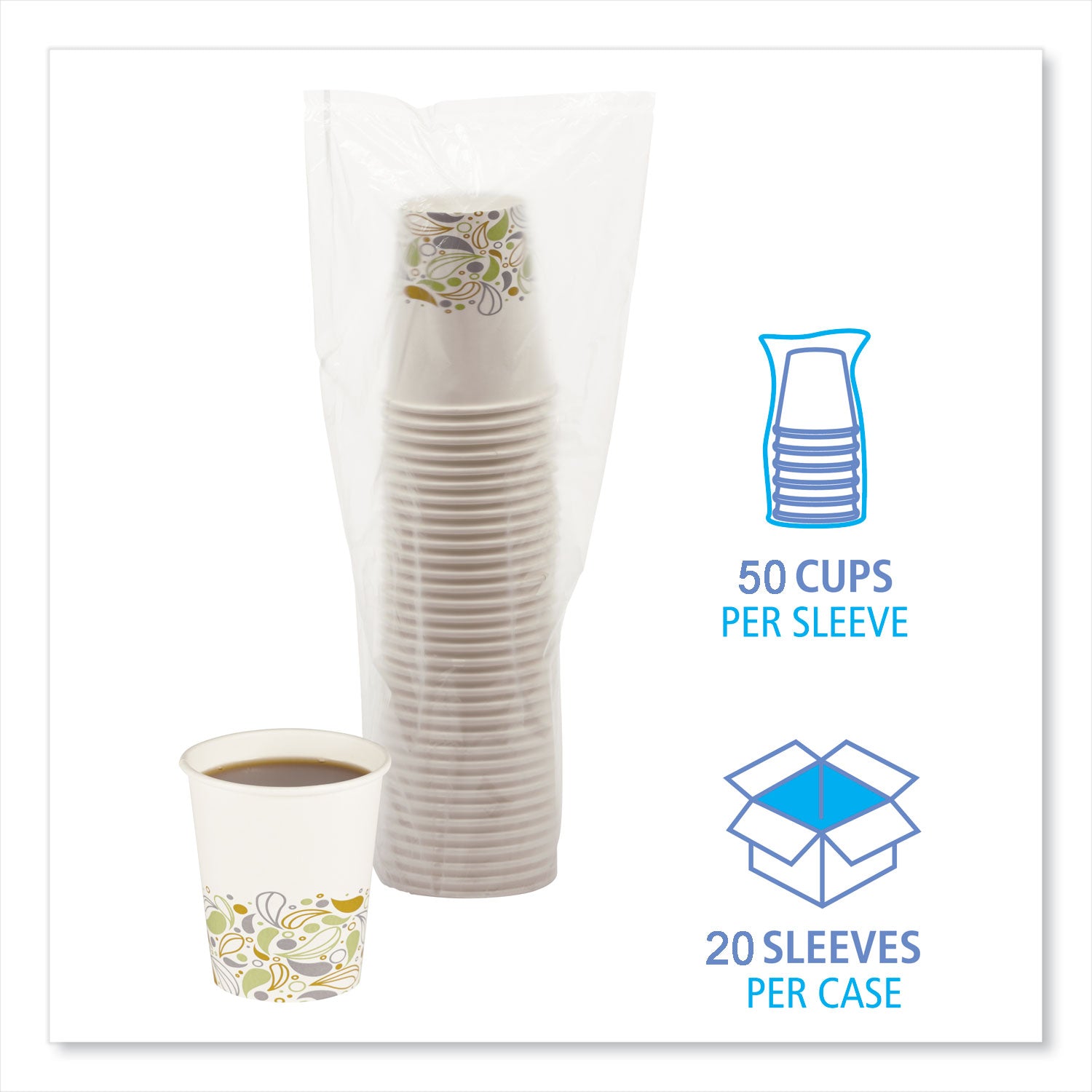 Deerfield Printed Paper Hot Cups, 8 oz, 50/Sleeve, 20 Sleeves/Carton
