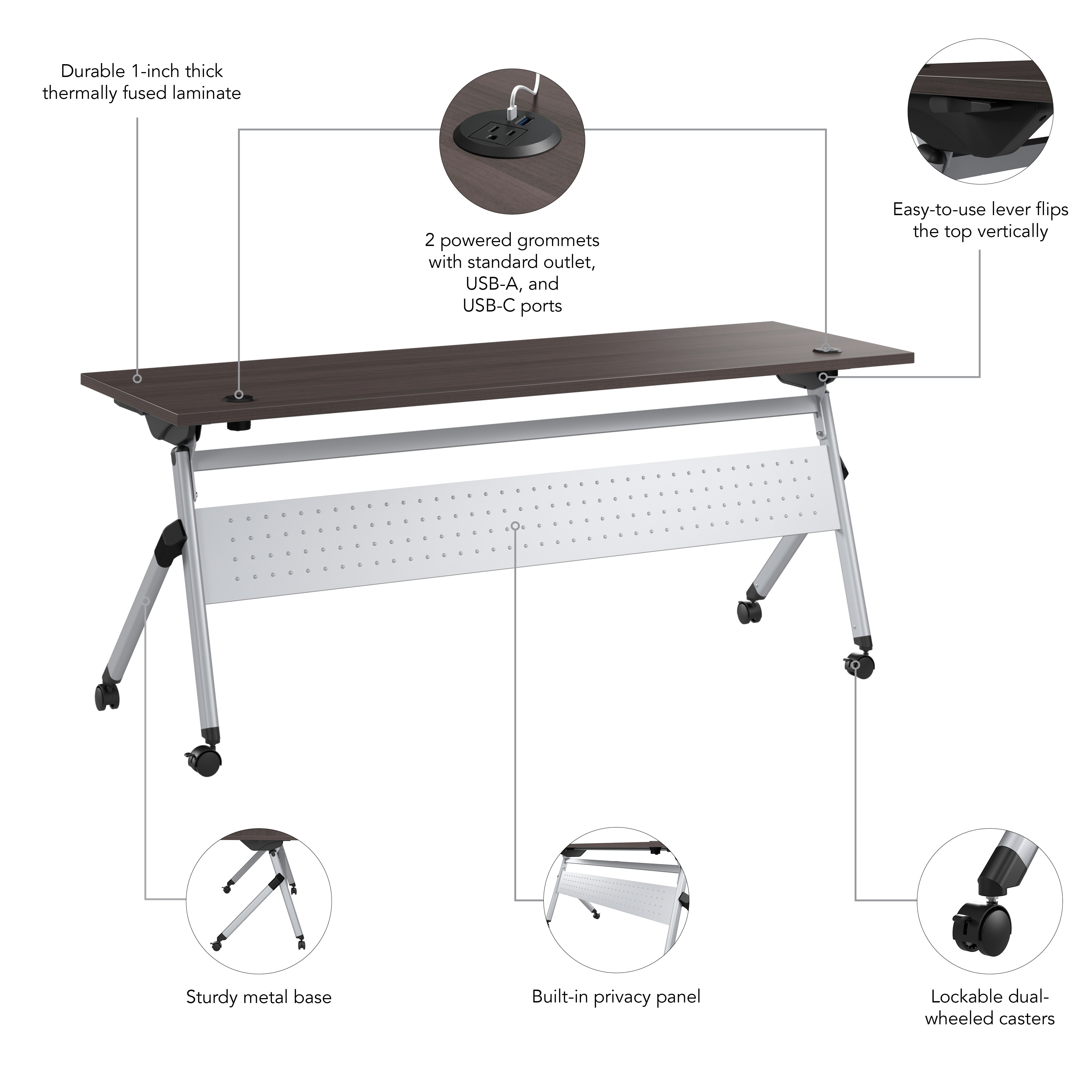 Bush Business Furniture Envision 72W Folding Training Table with Powered Grommets in Storm Gray - 71.02" Width x 23.54" Depth x 29.62" Height
